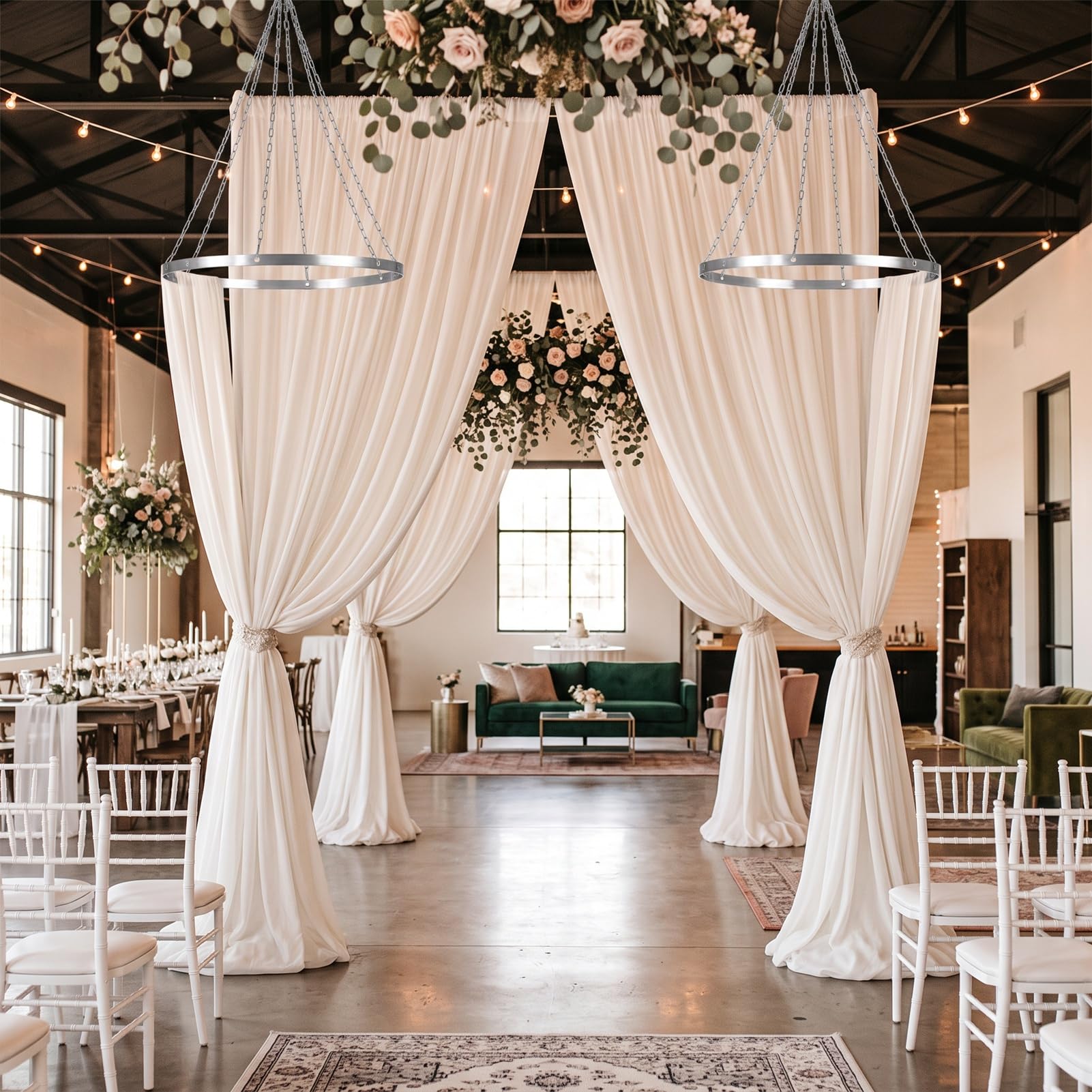 Fafeicy Kit per Appendere Tende da Soffitto, Acciaio Inossidabile da 12 | Acciaio Inossidabile, Anelli Riutilizzabili, Catene e Ganci, Sfondo per Matrimoni, Decorazioni per Interni Ed Esterni,