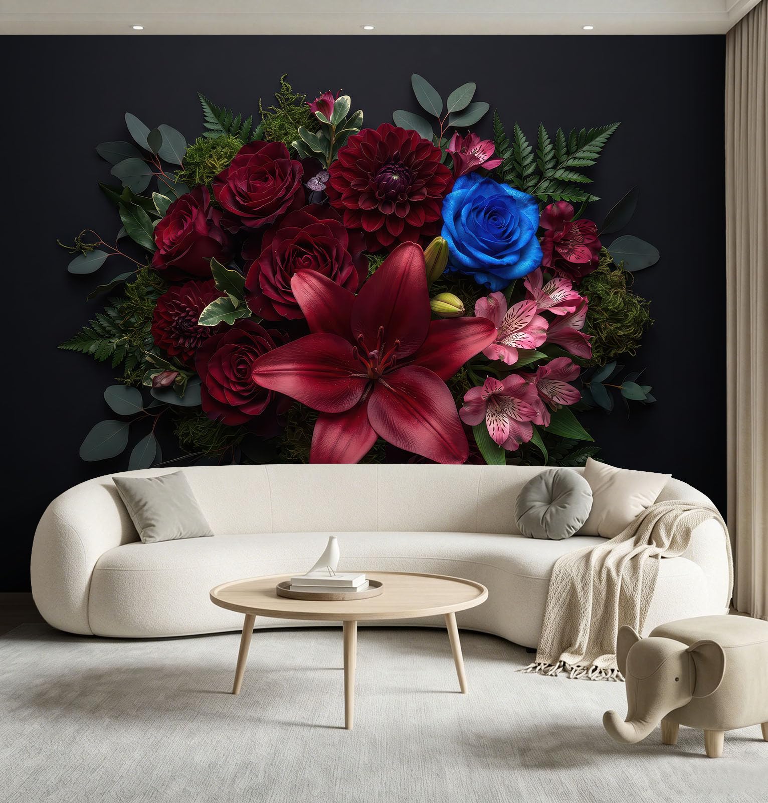Vintage Panoramiczna Fotografia Botaniczna Tapeta - Dekoracja XXL Różowe Lilie Liście Paproci Fotografia - Fototapeta z włókniny do sypialni Salon Biuro - Fototapeta 350 x 256 cm