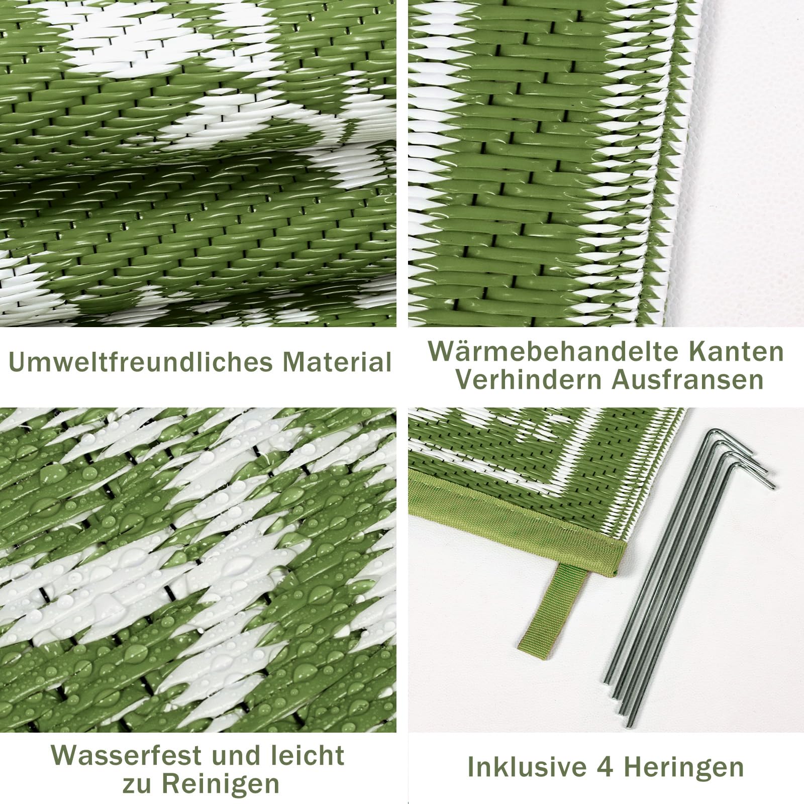 Grün Outdoor Teppich Wetterfest 150x245cm, Wendbarer Balkon Teppich, Outdoorteppich Matte Kunststoff Teppiche, Wasserdichter Außenteppich, UV-Beständige Camping Teppiche für Terrasse Garten RV