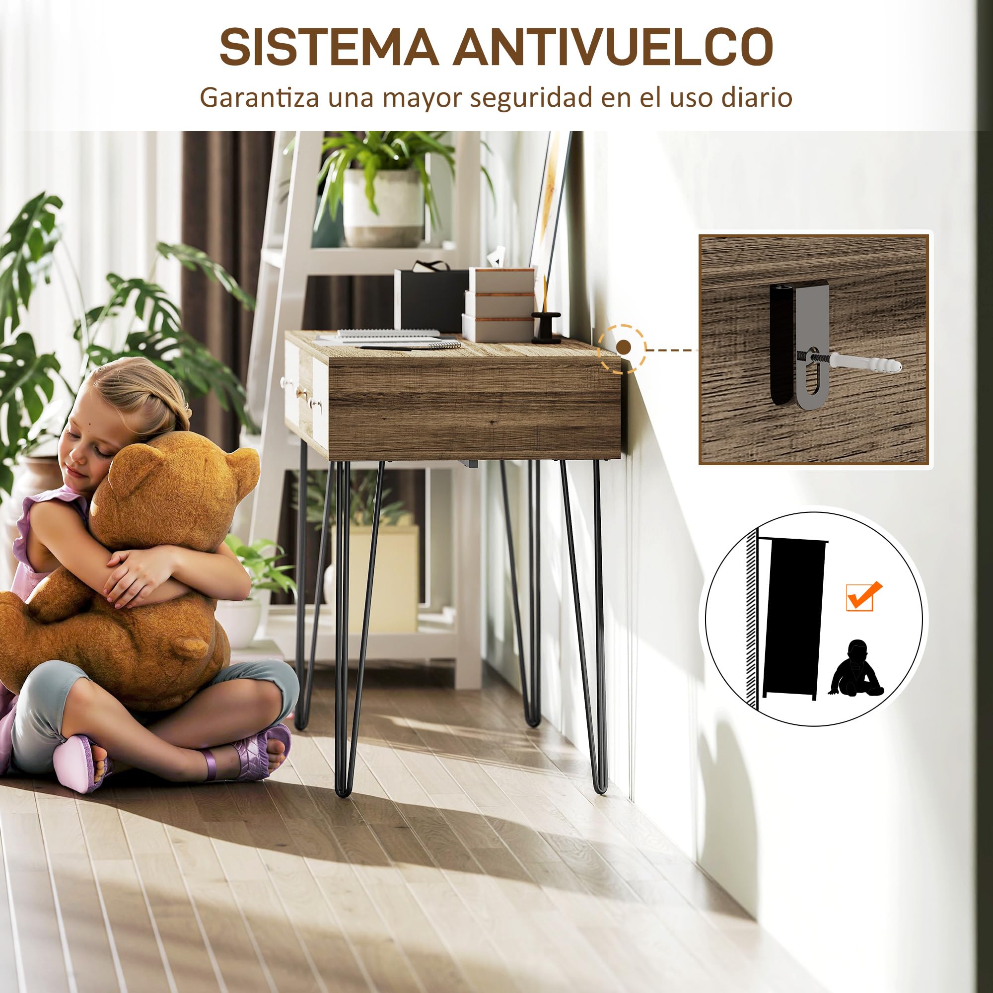 HOMCOM Escritorio Bohemio con Patas Horquilla y 3 Cajones 105x50x75 cm