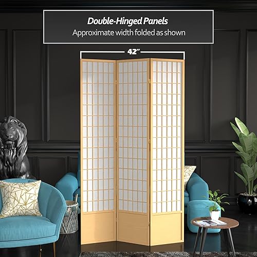 Miniatura 6 de Red Lantern Panel de ventana de 7 pies de alto, pantalla Shoji, divisor de habitación natural, 3 paneles