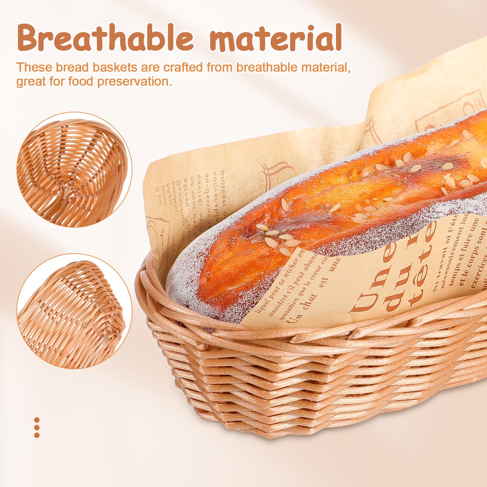 Brotkörbe und Großer Brotkorb mit Rattanoptik aus Kunststoff 10 Stück zum Servieren von Brot und Süßigkeiten für Zuhause und Restaurant Wiederverwendbar