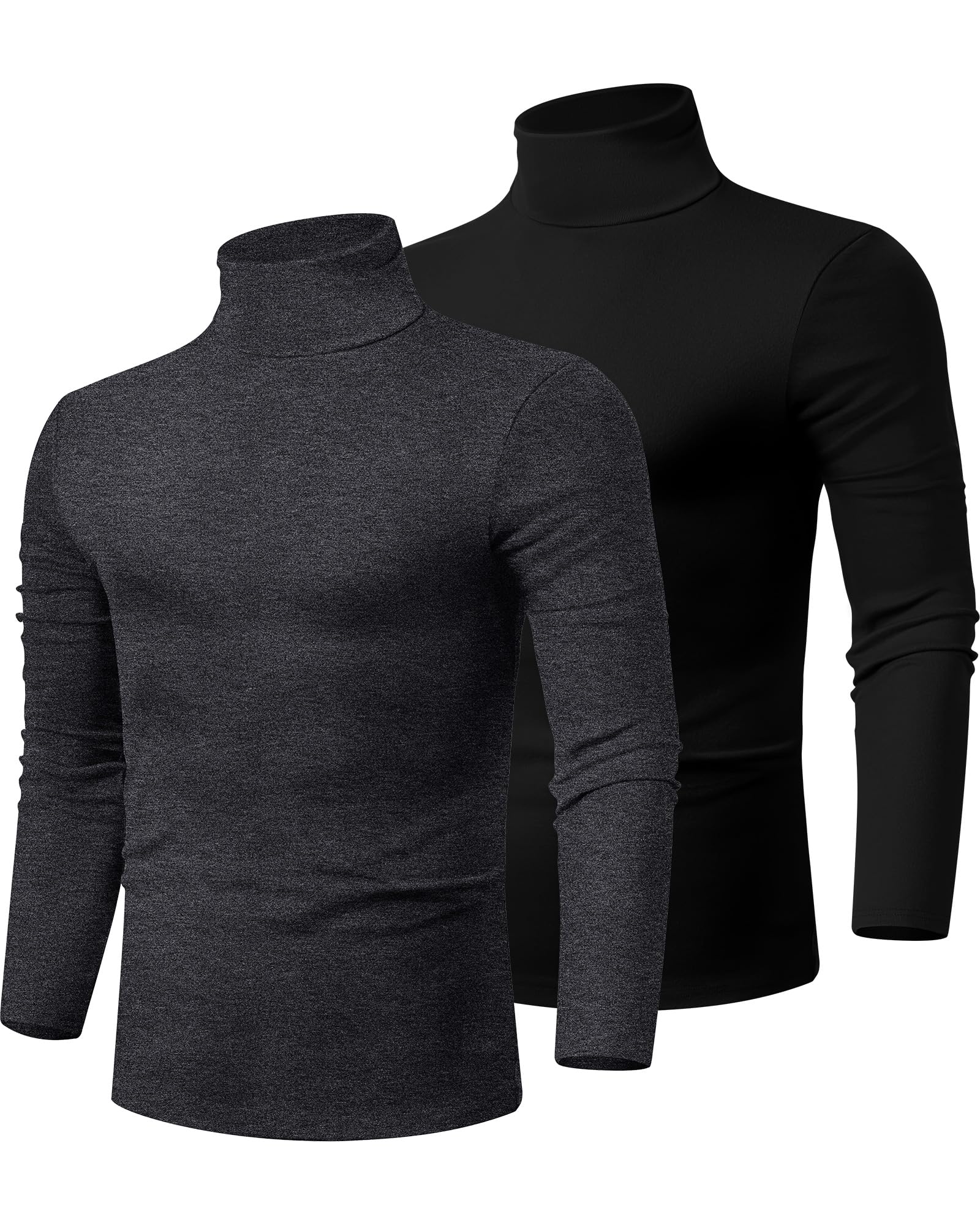 Ficerd2 Pack Men's Turtle Neck Shirts, Lightweight Cotton Pullover Sweater Slim Fit Mock Turtleneck Knitted Long Sleeve Tops