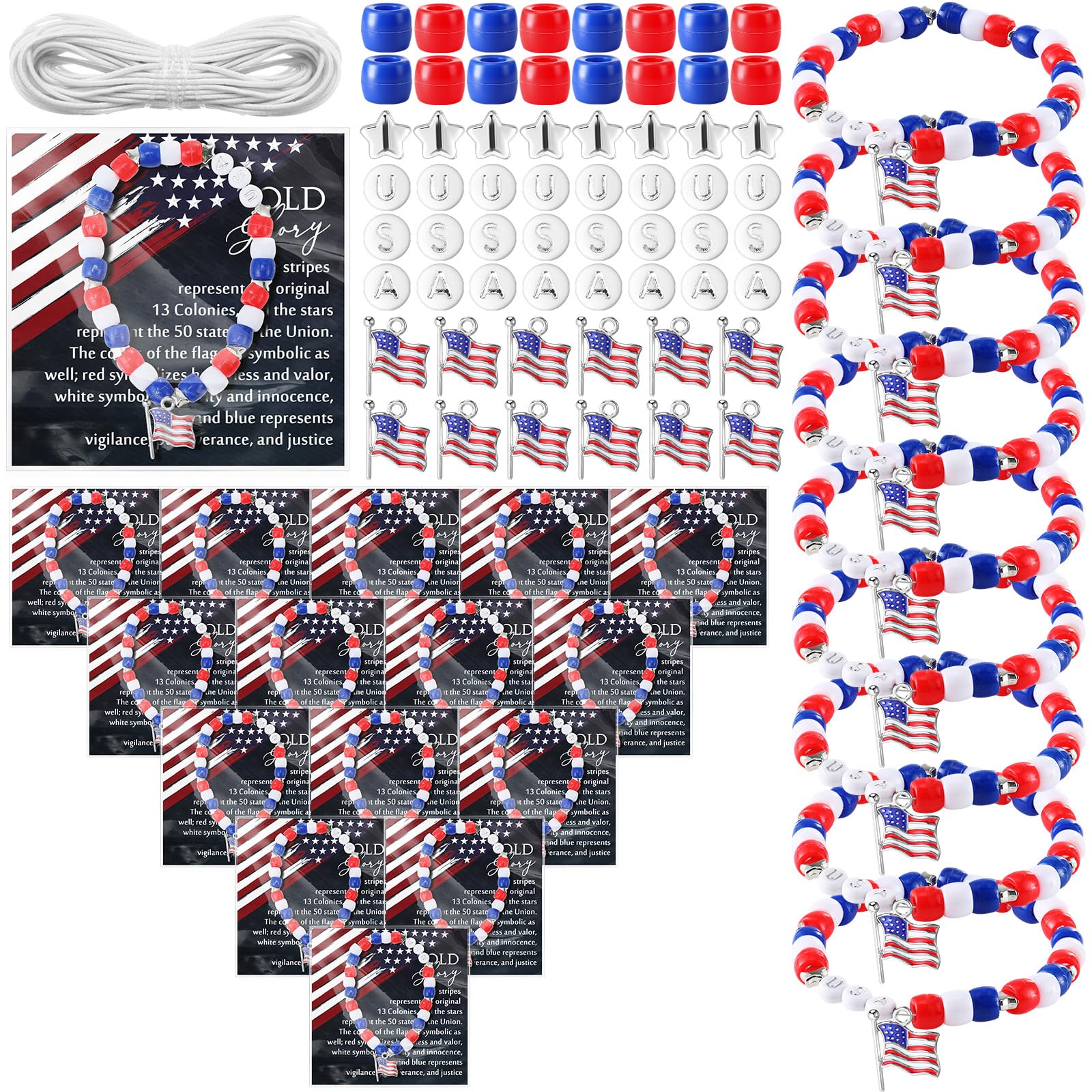 Photo 1 of Zeyune 30 Sets Red White Blue Bracelet Kit, 1029 Pcs USA Letter Beads