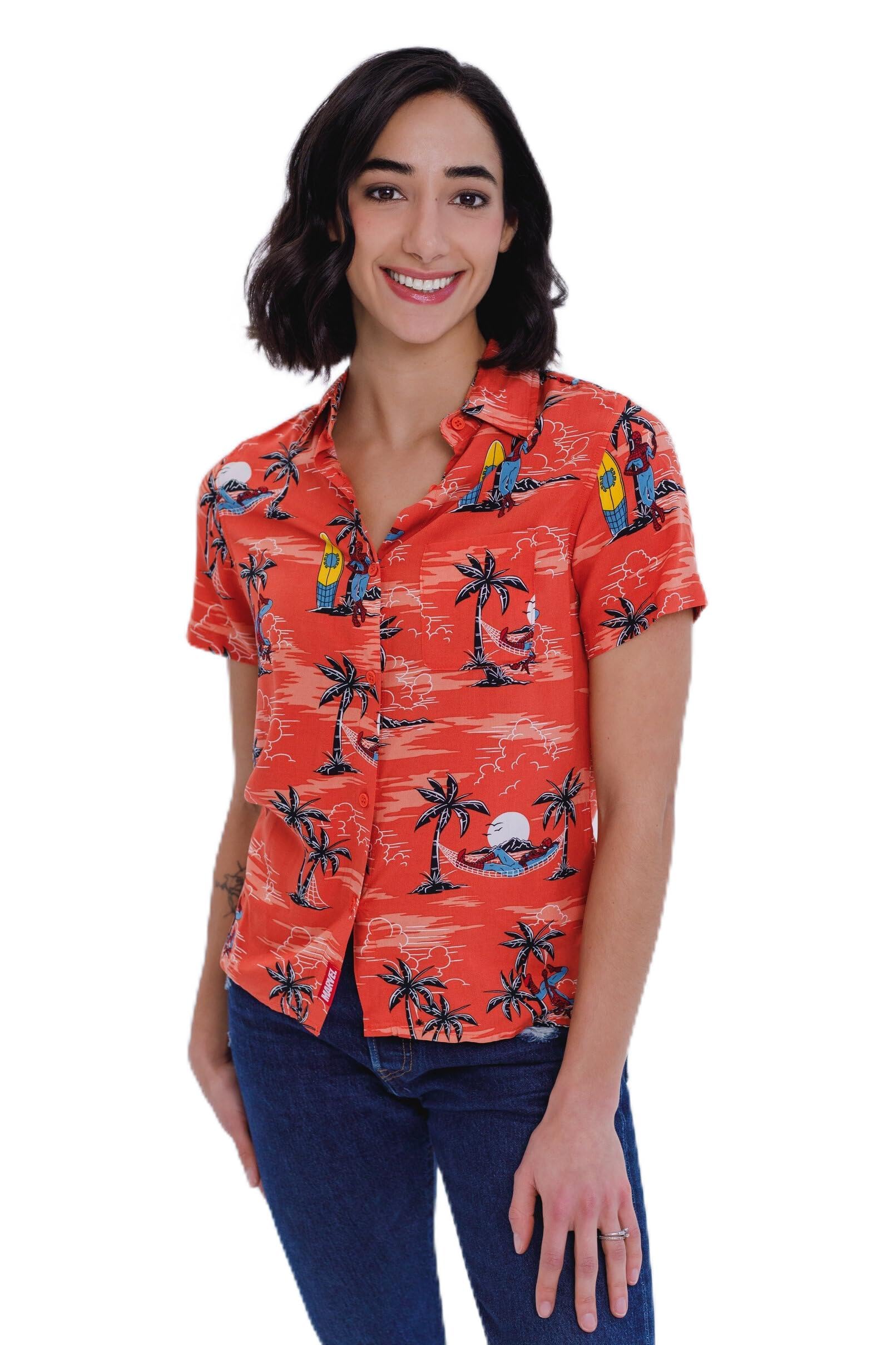 Marvel, Marvel Spider-man Hawaiian Matching Family Hawaiian Button Down Shirt Toddler to Adult, Unisex Kids, shirt