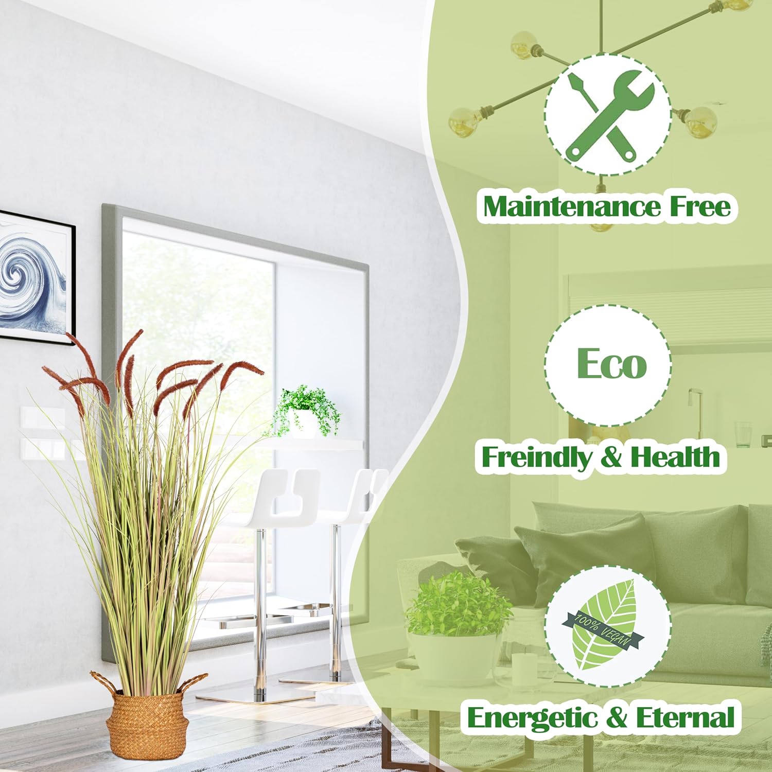 Sunnyglade 4 FT 2-Pack Artificial Horsetail Reed Grass, Fake Topiary Plant Tree in Pot, Cement Filled Pot Faux Flower Plants, Housewarming Gift Potted Bushes for Home Indoor Outdoor Office Decor - Image 5