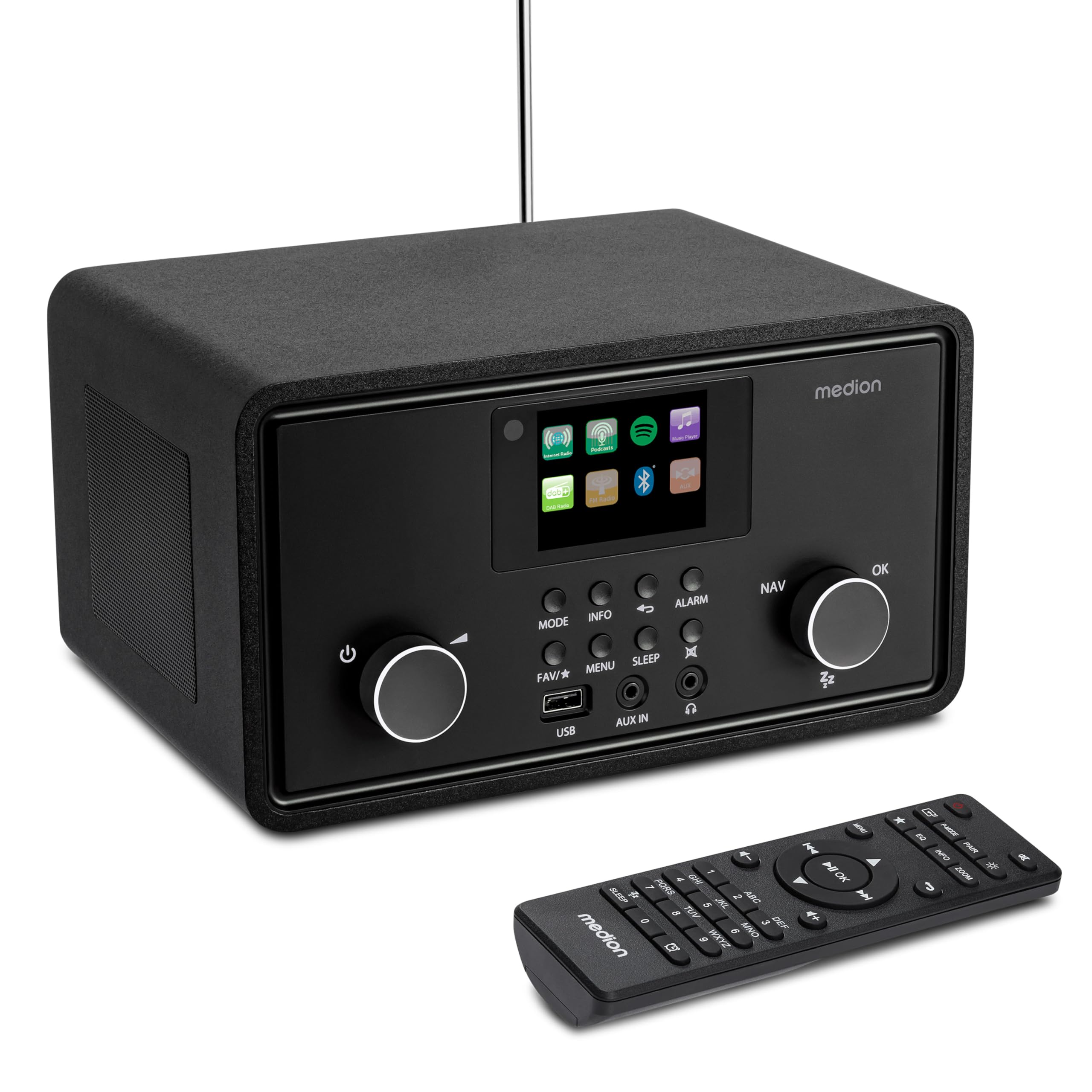 MEDION P85027 Radio por Internet (Dab Plus, Radio FM, Spotify Connect, WLAN, Bluetooth, Streaming, Ecualizador, Pantalla en Color, USB, AUX, Despertador, Función de repetición
