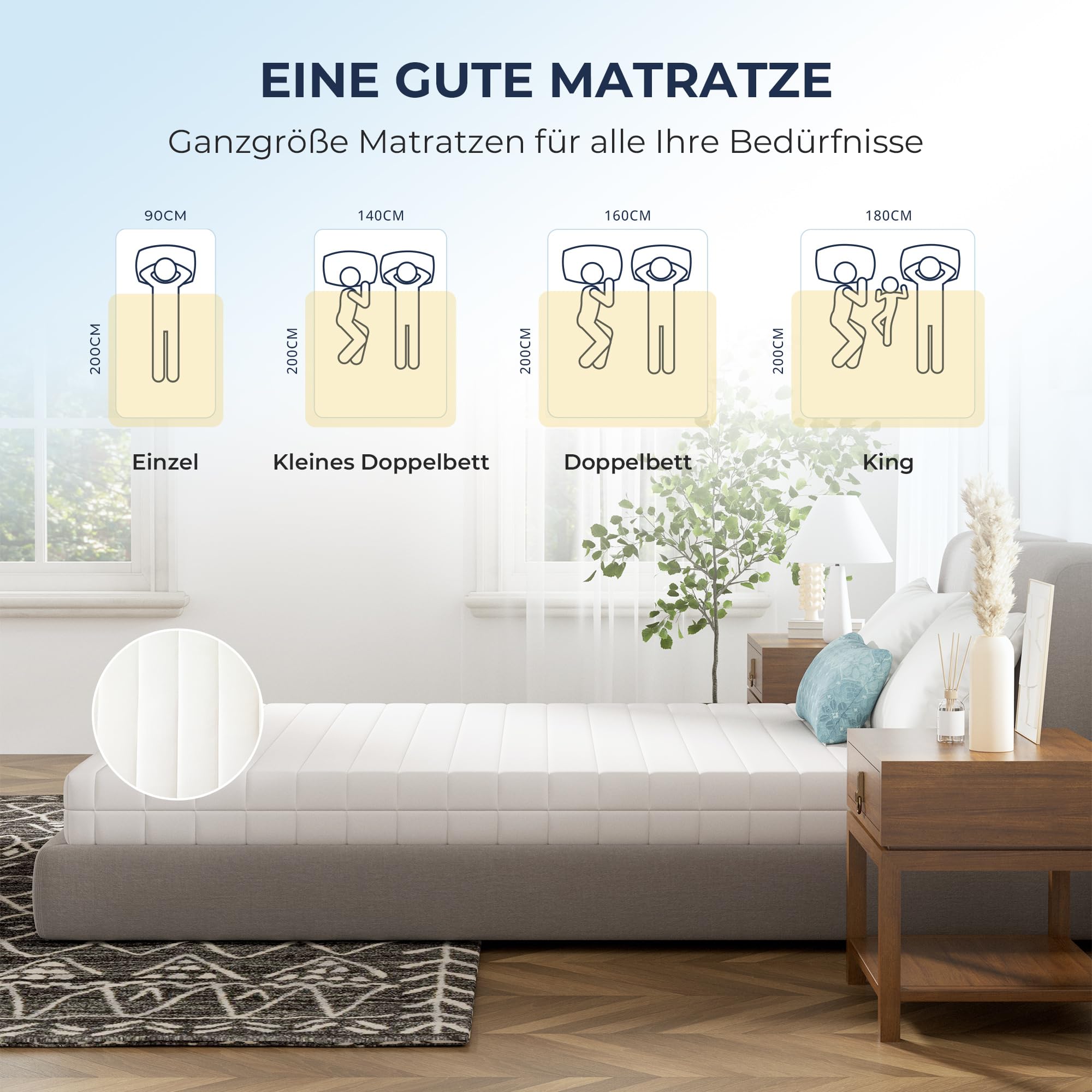Matratze 90x200 Mittelfest 12cm - Ergonomische 7-Zonen Hochwertige Kaltschaummatratze mit waschbarem Bezug, Atmungsaktiv Schaumstoffmatratze Rollmatratze, Öko-Tex Zertifiziert