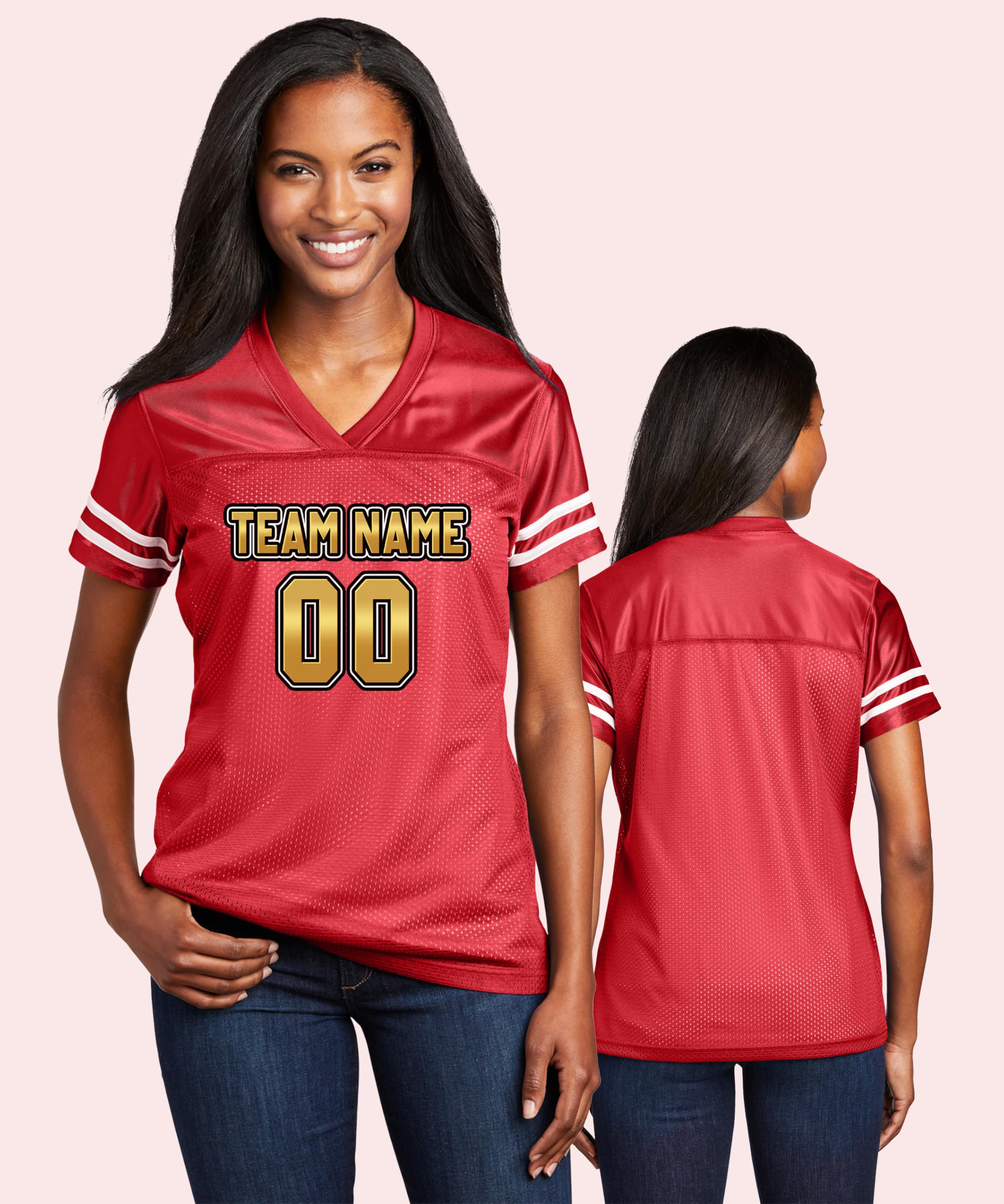 Custom Women's Football Jersey - Personalized Jerseys for Women, with Front Team Name and Number - Red, Medium