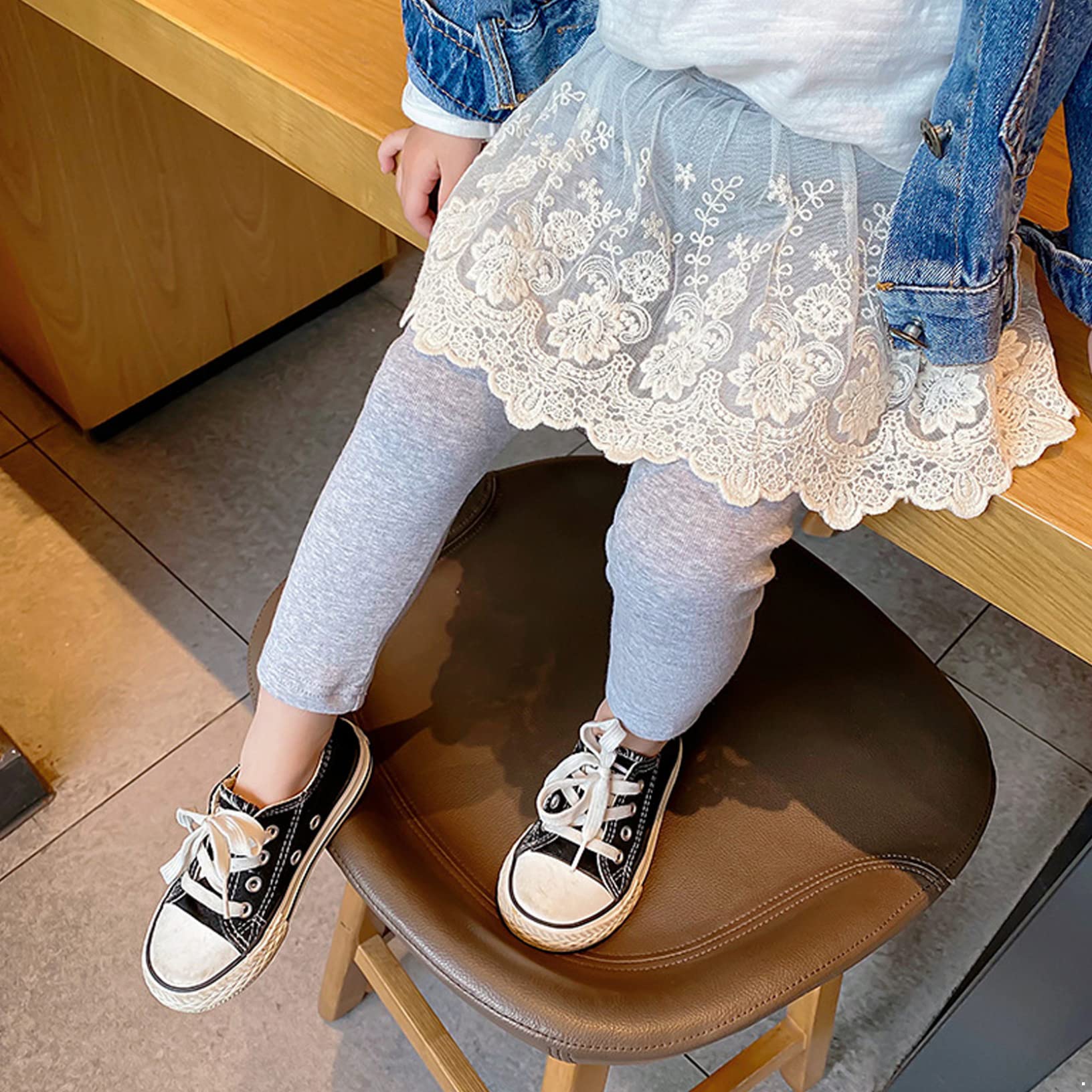 Kaerm Little Girls Footless Leggings with Floral Lace Embroidered Tutu Skirt Athletic Pants Pantskirts Tights Grey 4-5 Years
