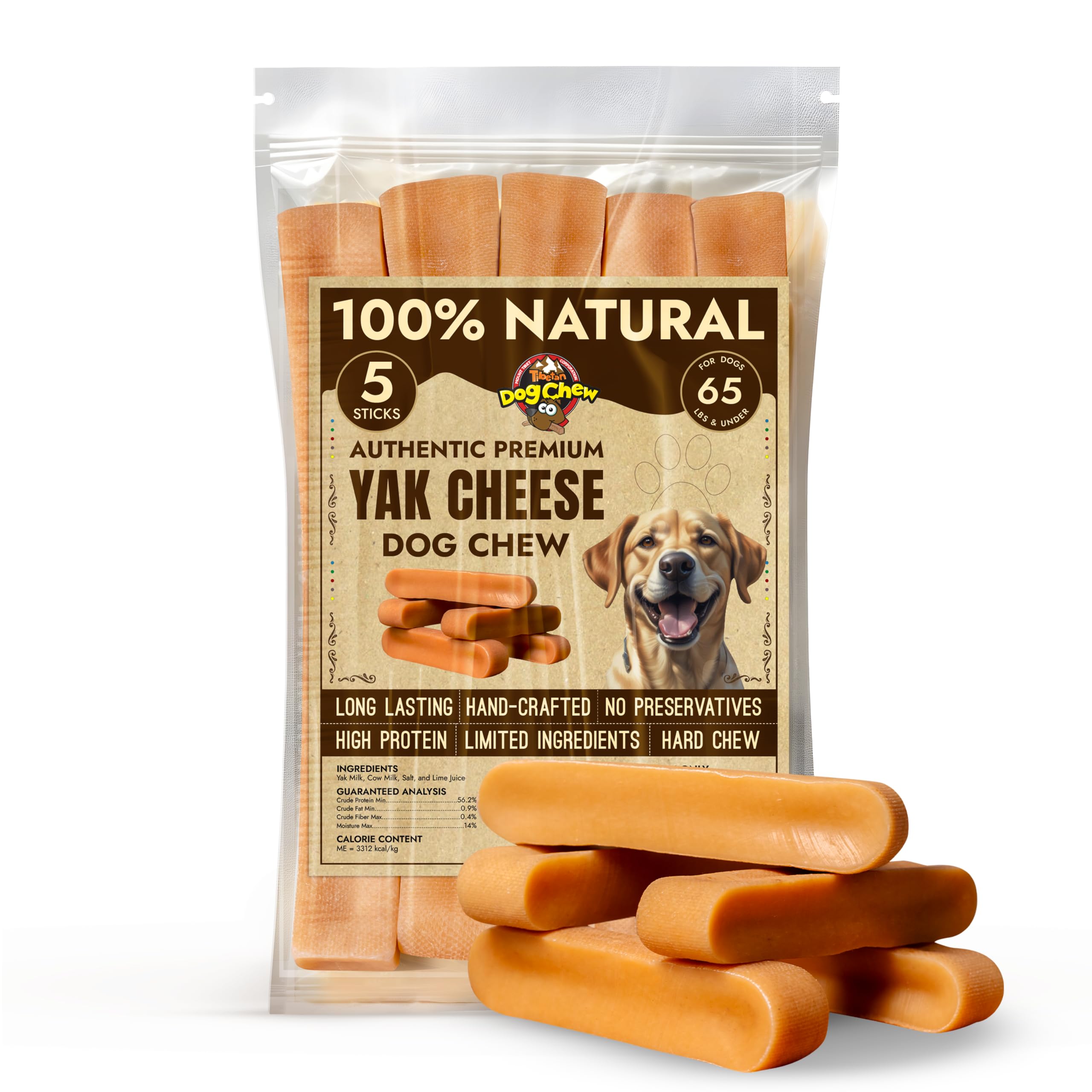 Tibetan Dog Chew Yak Cheese Sticks for Aggressive Chewers | Natural, Long Lasting &amp; Easy to Digest with No Additives, Rawhide, Grains, or Gluten | 2 Medium, 2 Large &amp; 1 Extra Large Chew, Mix Pack 1lb