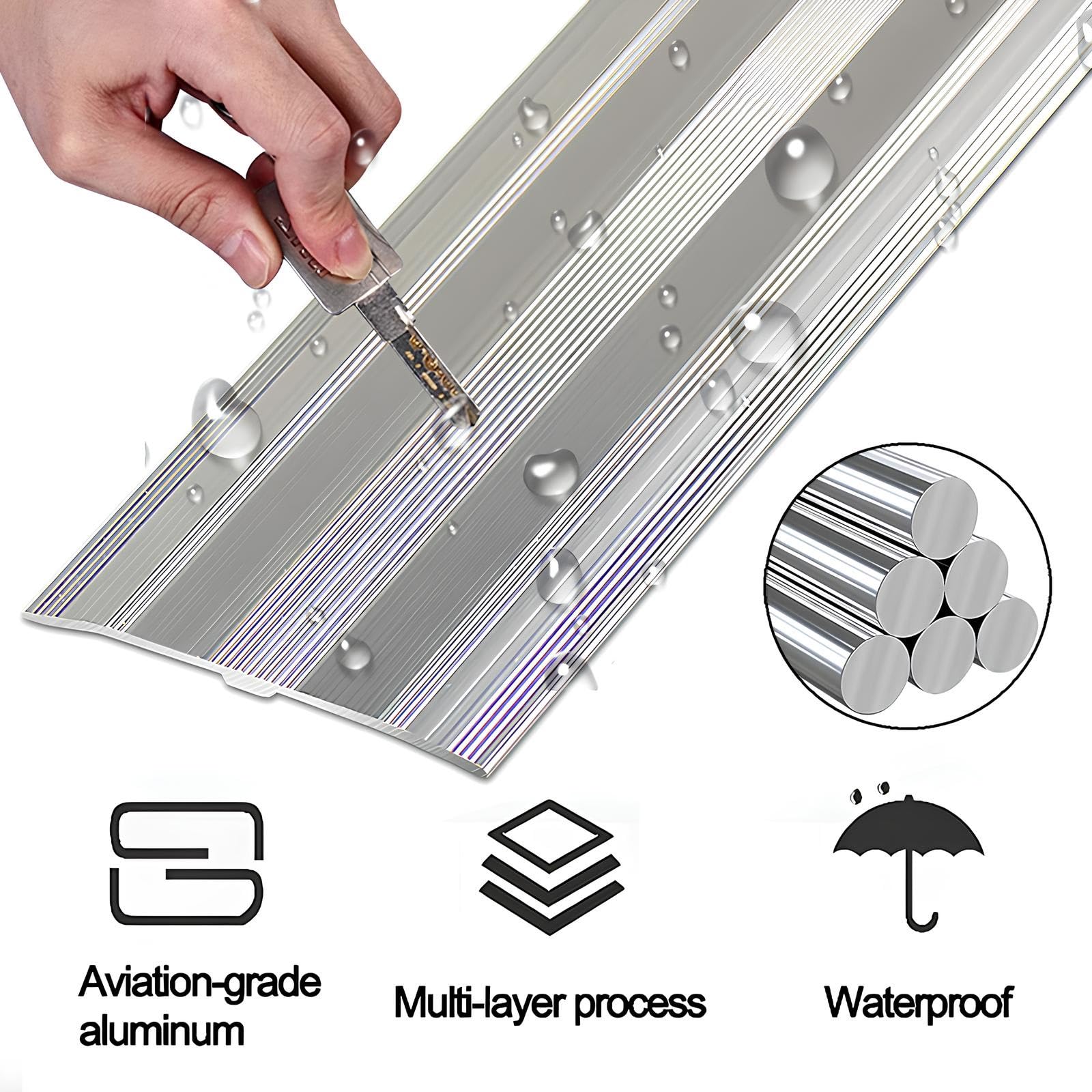 Profilo Di Transizione Pavimento In Alluminio 80-150CM Striscia Di Soglia | Striscia Di Transizione Larghezza 6cm Coprisoglia Per Riempimento Fessure(Silver,6cmx115cm)