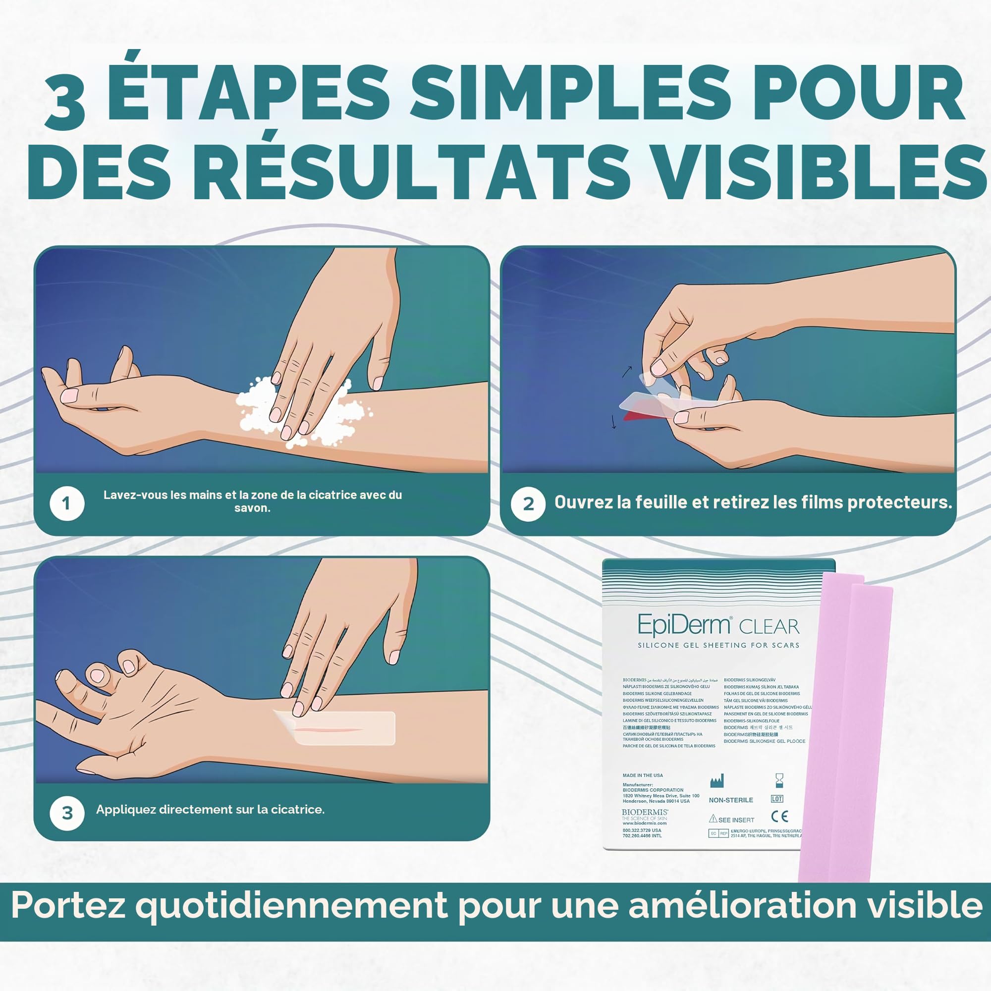 BIODERMIS - Film de traitement cicatrices | Silicone adhésif facile à découper | Réduit cicatrices après chirurgie | Transparent, 30x3,6cm, Silicone