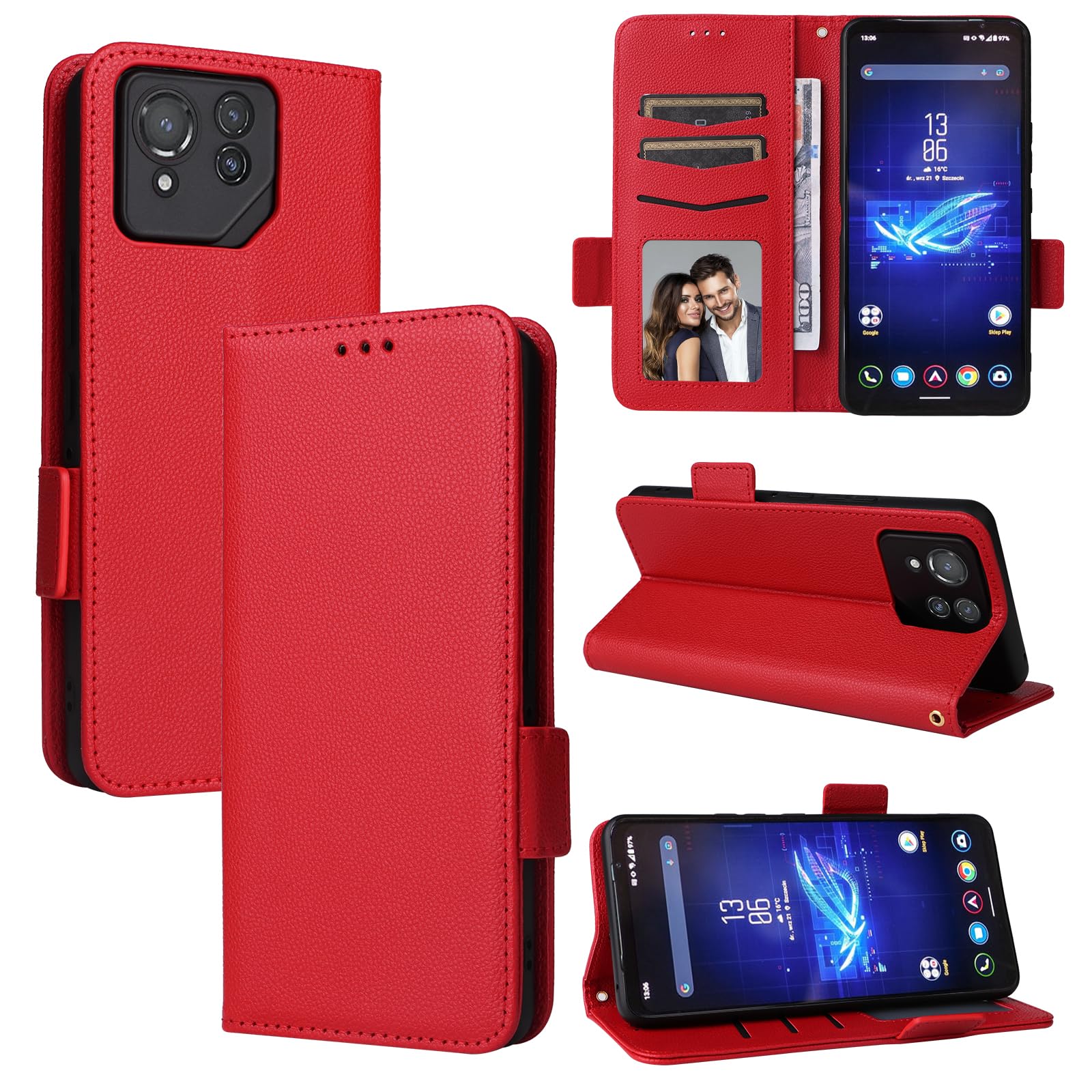 BELLA BEAR Asus Rog Phone 8 Pro Phone Case, Magnetic Flip Leather Wallet Case, Kickstand Case