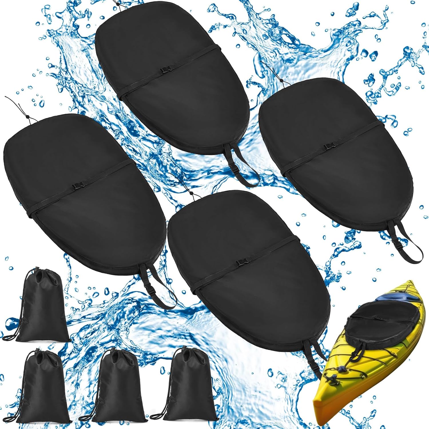 Kayak Cockpit Cover with Adjustable Fixing Strap, 420D Oxford Waterproof Seat Cover, Kayak Canoe Cockpit Protector, 4 Sizes Kayak Cockpit Cover with Adjustable Fixing Strap, 420D Oxford Waterproof Seat Cover, Kayak Canoe Cockpit Protector, 4 Sizes