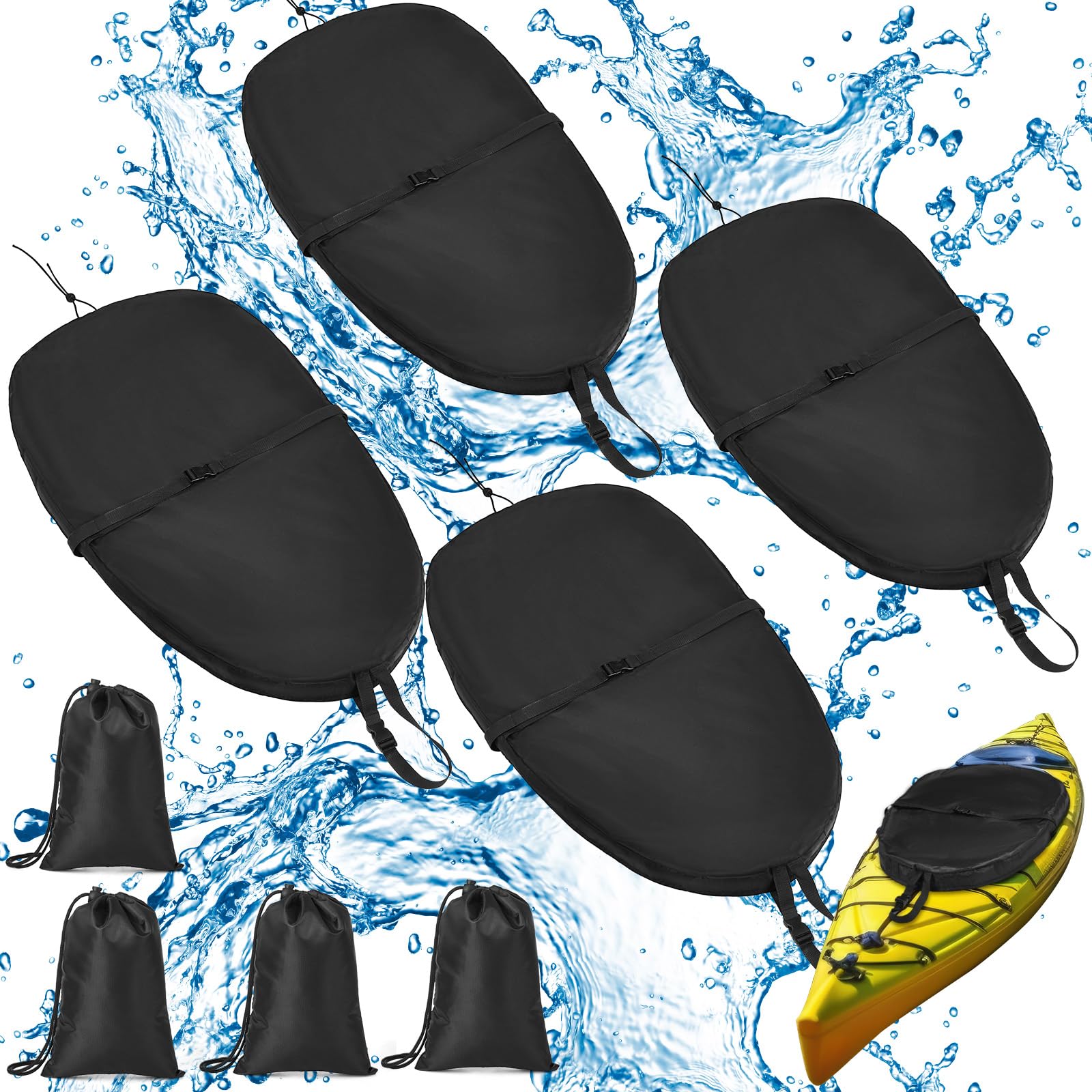 Kayak Cockpit Cover with Adjustable Fixing Strap, 420D Oxford Waterproof Seat Cover, Kayak Canoe Cockpit Protector, 3 Sizes