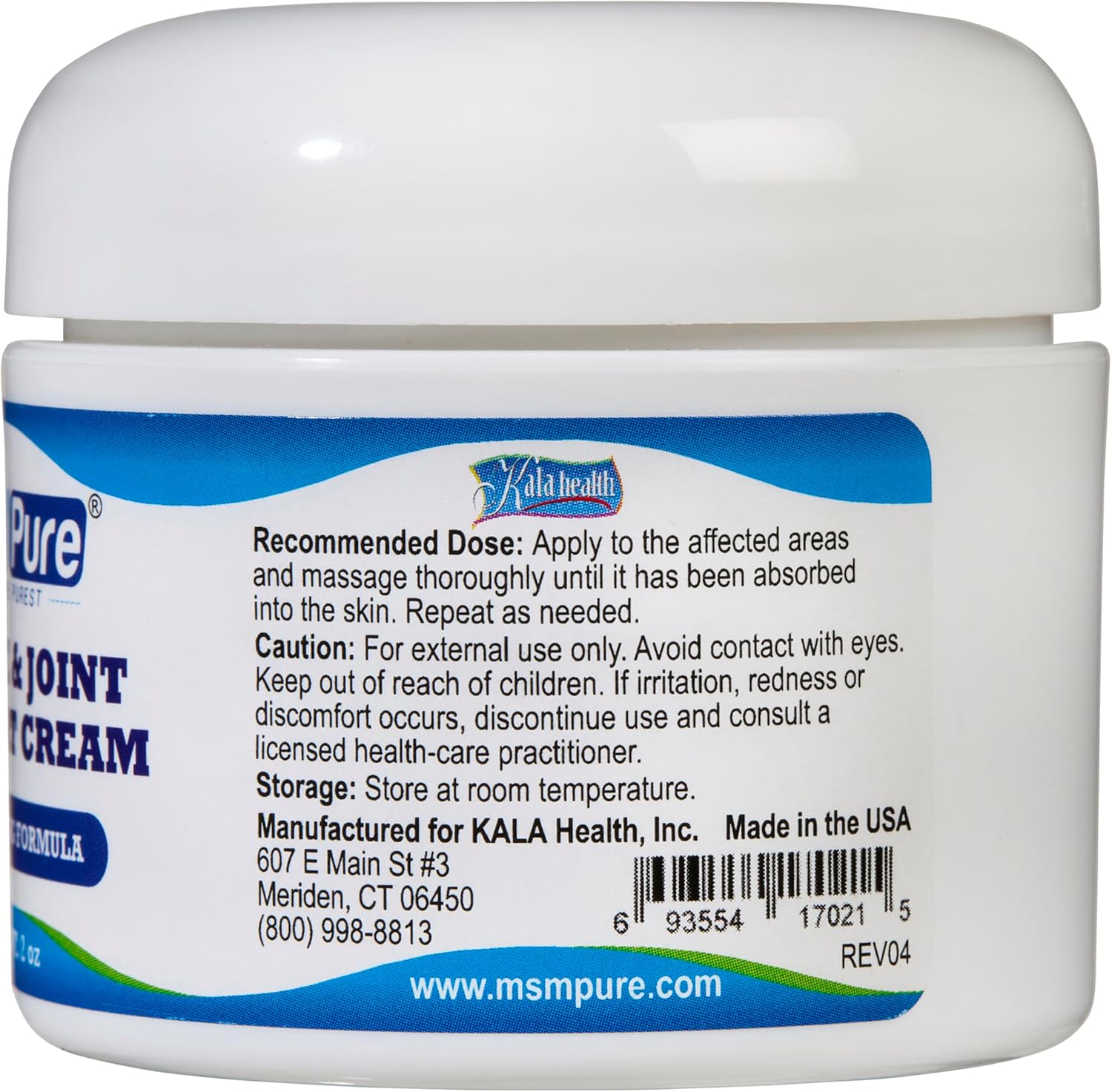 KALA HEALTH MSMPure Maximum Strength MSM Cream – 2 oz, Fast-Absorbing, Non-Staining Formula for Comfort & Flexibility – US-Made MSM
