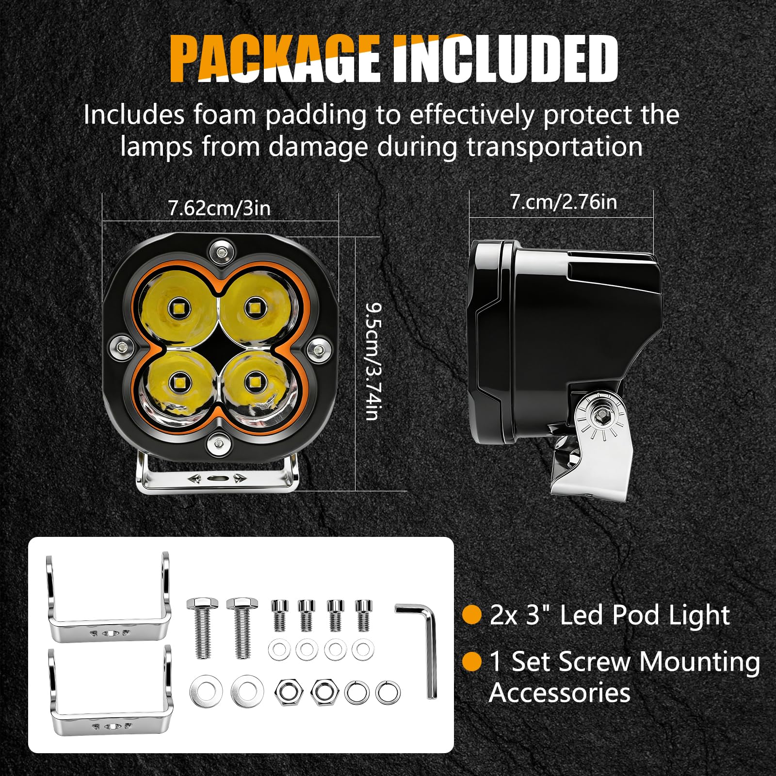 Chelhead 2 sztuki reflektorów terenowych LED, 80 W, 6000 lm, z żółtymi światłami drogowymi LED DRL, wodoszczelność IP68, kompatybilne z samochodami 9-30 V, ciężarówkami, pickupami, golfem, SUV-em, ATV