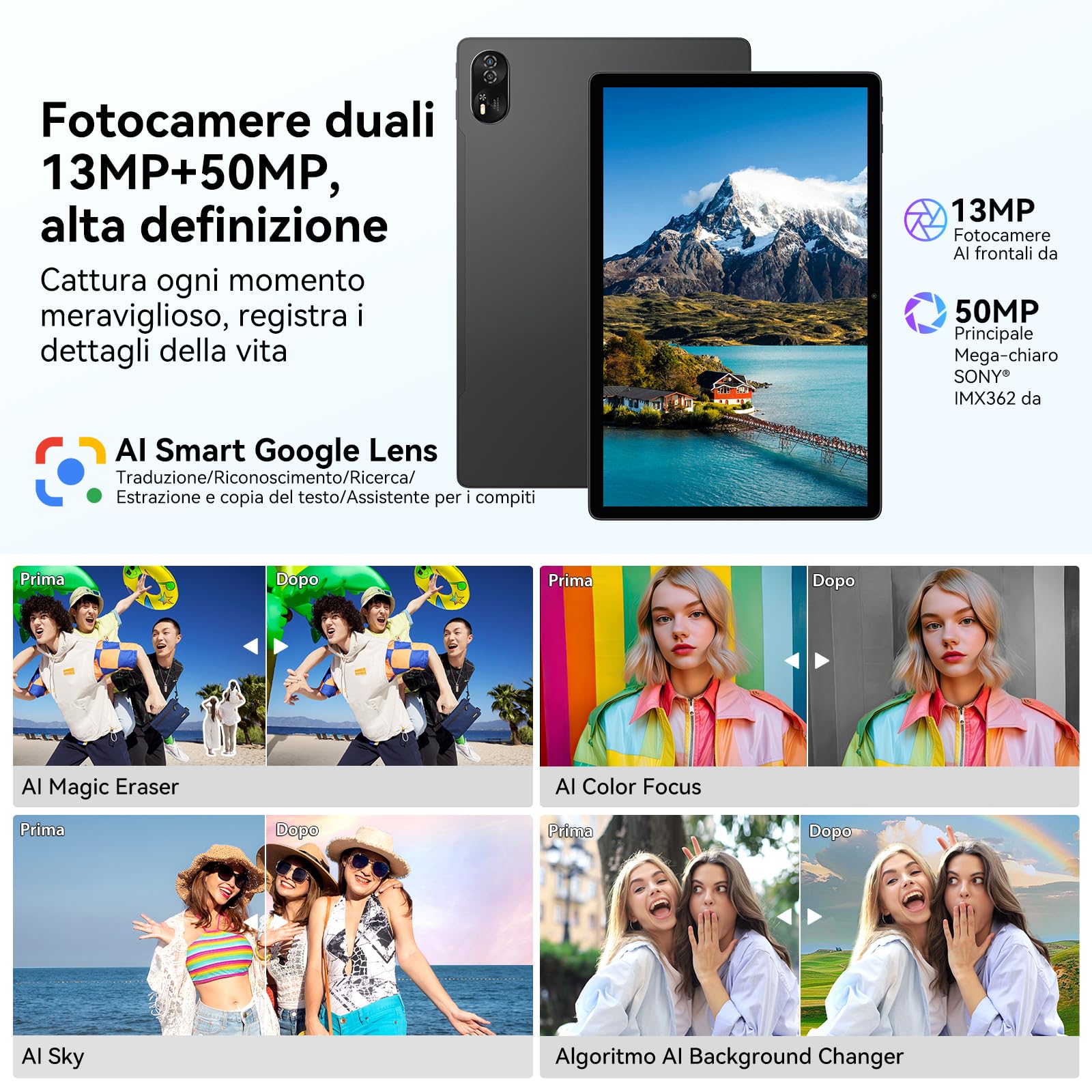 Blackview Android 16 Tablet da 13 Pollici MEGA8, 6GB RAM+128GB ROM, Display FHD 2K 90Hz Grande, Tablet PC da Gaming, Octa Core T620, Fotocamera Dual AI 50MP+13MP, Batteria 11000 mAh, 4G LTE+5G WiFi