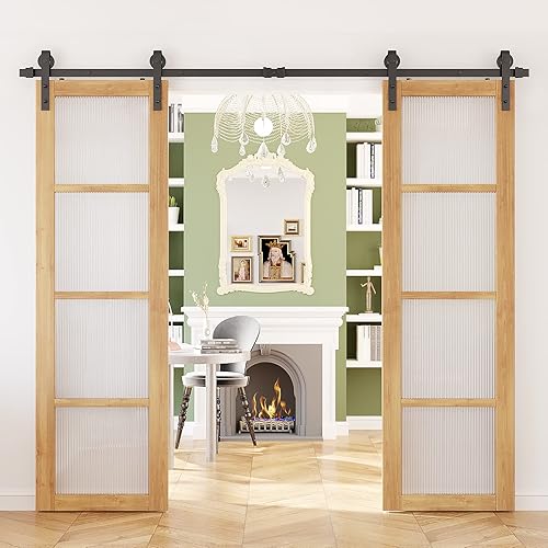 Miniatura 7 de Homlux - Kit de herrajes para puerta corrediza de granero doble de alta resistencia, suaves y silenciosos, simples y fáciles de instalar, se ajustan