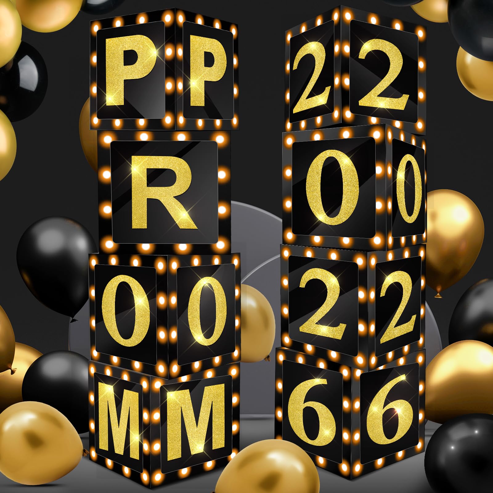 Sinmoe 8 Pcs 2026 Prom Graduation Boxes Decoration Photo Booth Border Lighting 12'' Column Standup with 2026 Prom Letters Graduation Props Backdrop
