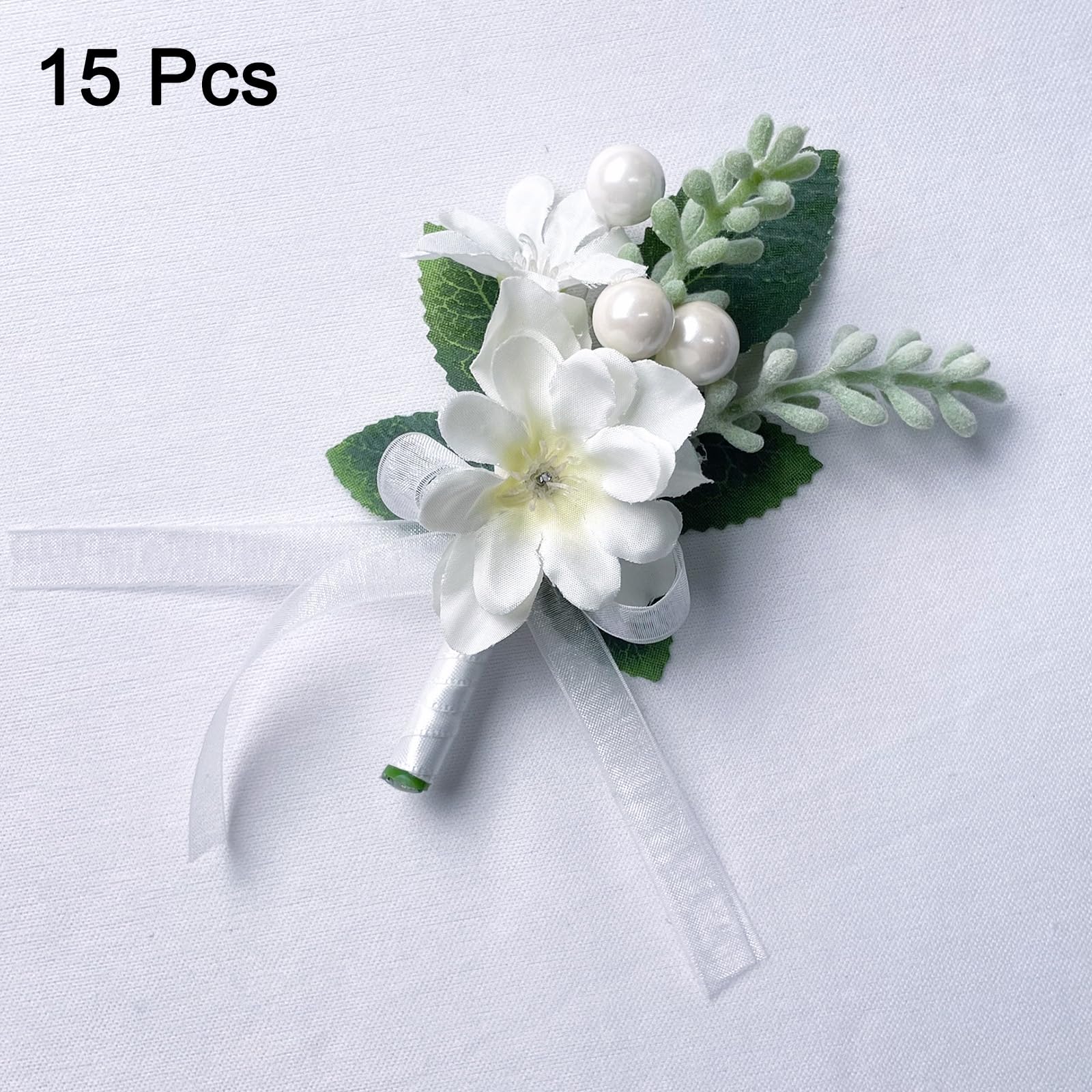 QUARKZMAN 15 Stück Weiße Anstecksträuße für Männer, Knopflöcher Taschenkorsage Künstliche Blumen mit Anstecksträuße Pins für Braut Bräutigam Hochzeitszeremonie Jubiläum Formelle Party