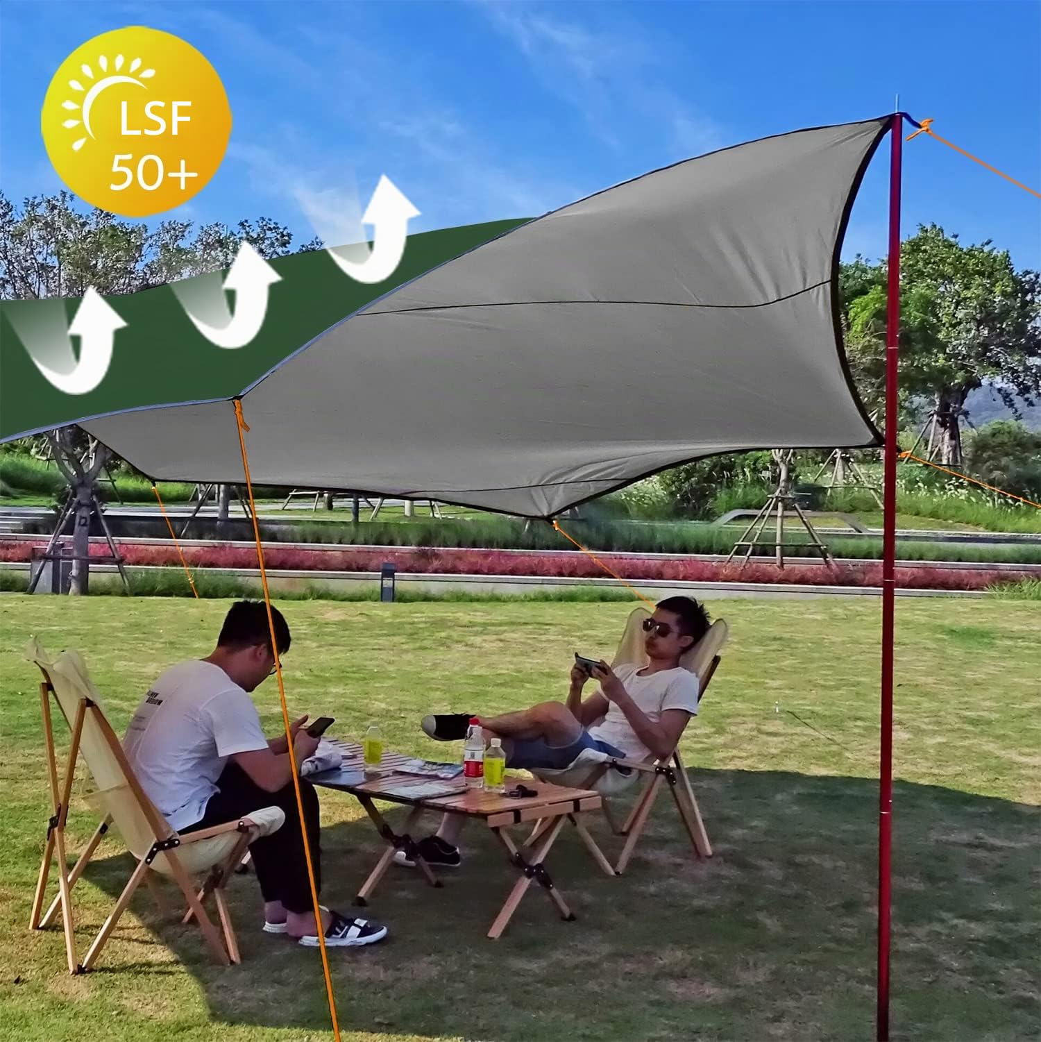 5x5m Groß Hängematte Tarp Wasserdicht Zeltplane Hexagon Camping Plane Regenplane Picknick Zelt Matte Outdoor Survival Ausrüstung（Ohne Stangen）