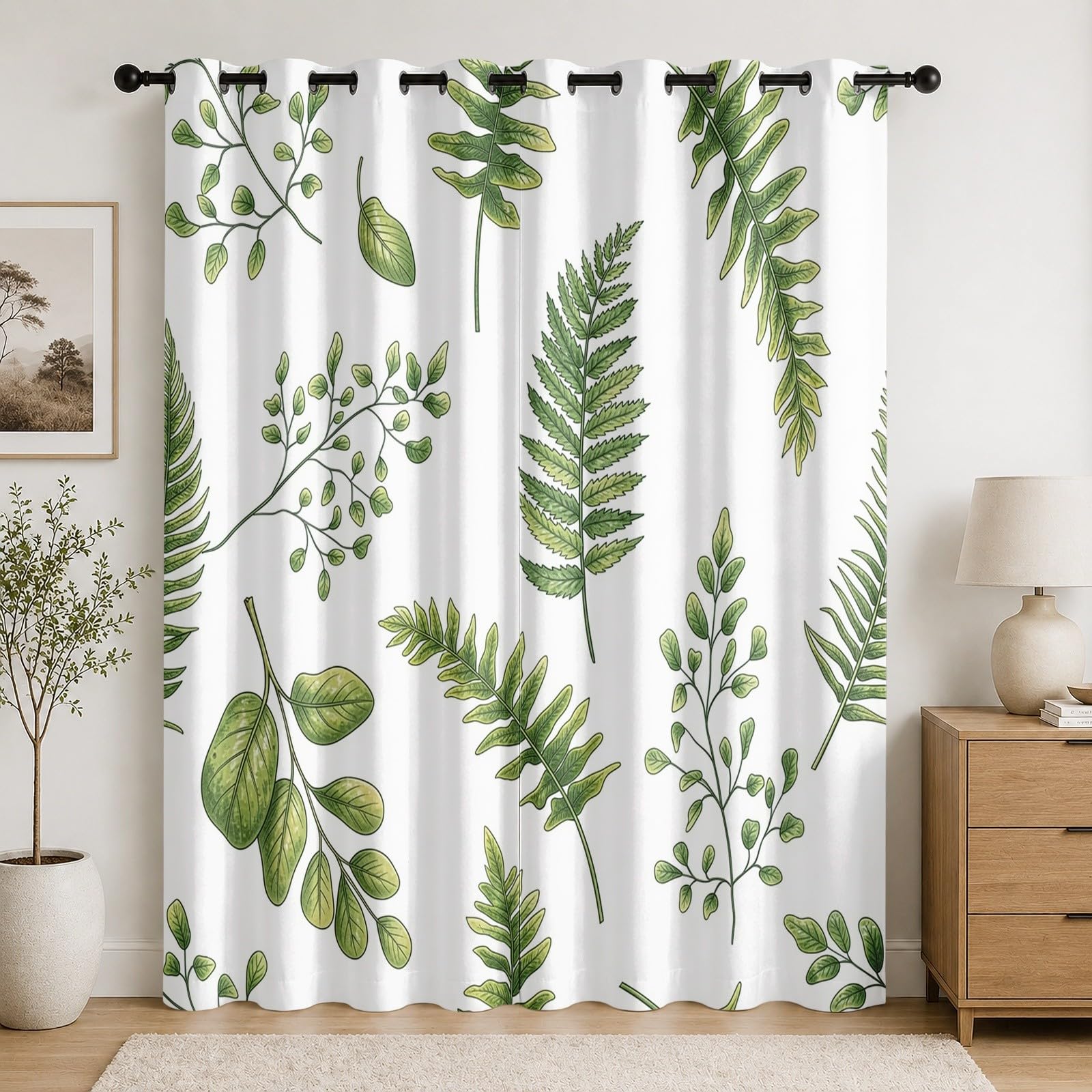 Rideau occultant lot de 2 pièces 75x166 cm blanc motif feuilles de palmier moderne pour chambre