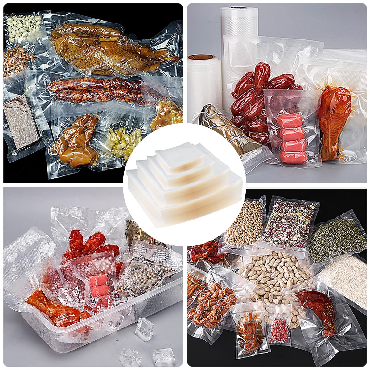 200 Pcs Sacchetti Buste Sottovuoto Goffrati per Alimenti 10x15/15x20/20x25/20x30cm, Sacchetto Sottovuoto per Cottura senza BPA, Trasparente Sous Vide Sacchetti per Cottura Sottovuoto (200)