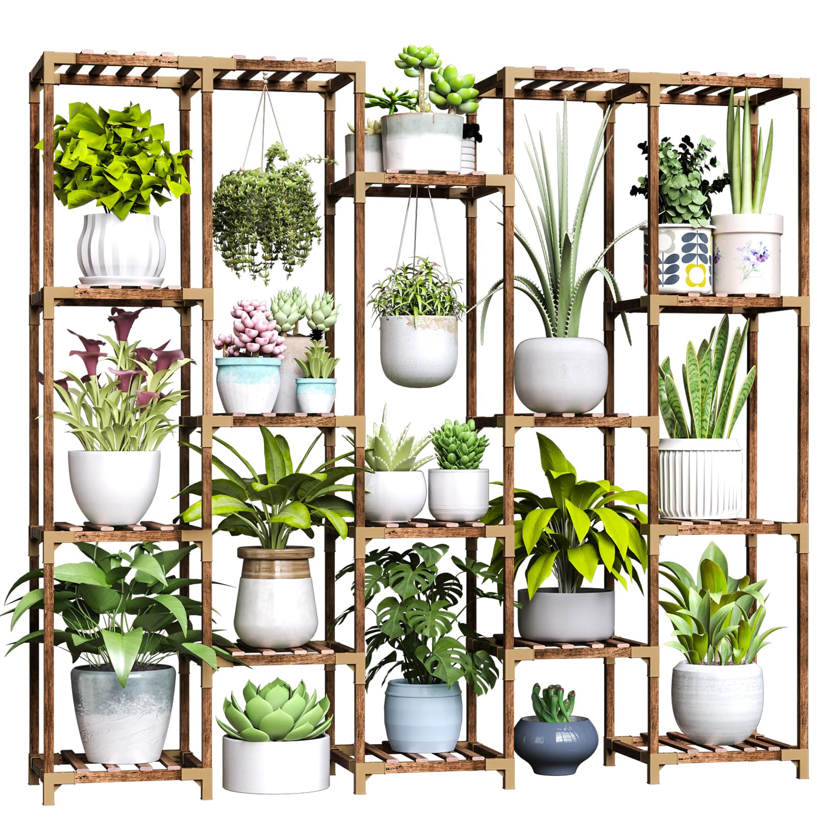 HOMKIRT 19 Tier Large Tall Plant Stand Shelf for Multiple Indoor Plants, Multi Tier Wooden Outdoor Plant Rack Holder Table Flower Stand for Patio Porch Garden Living Room Window