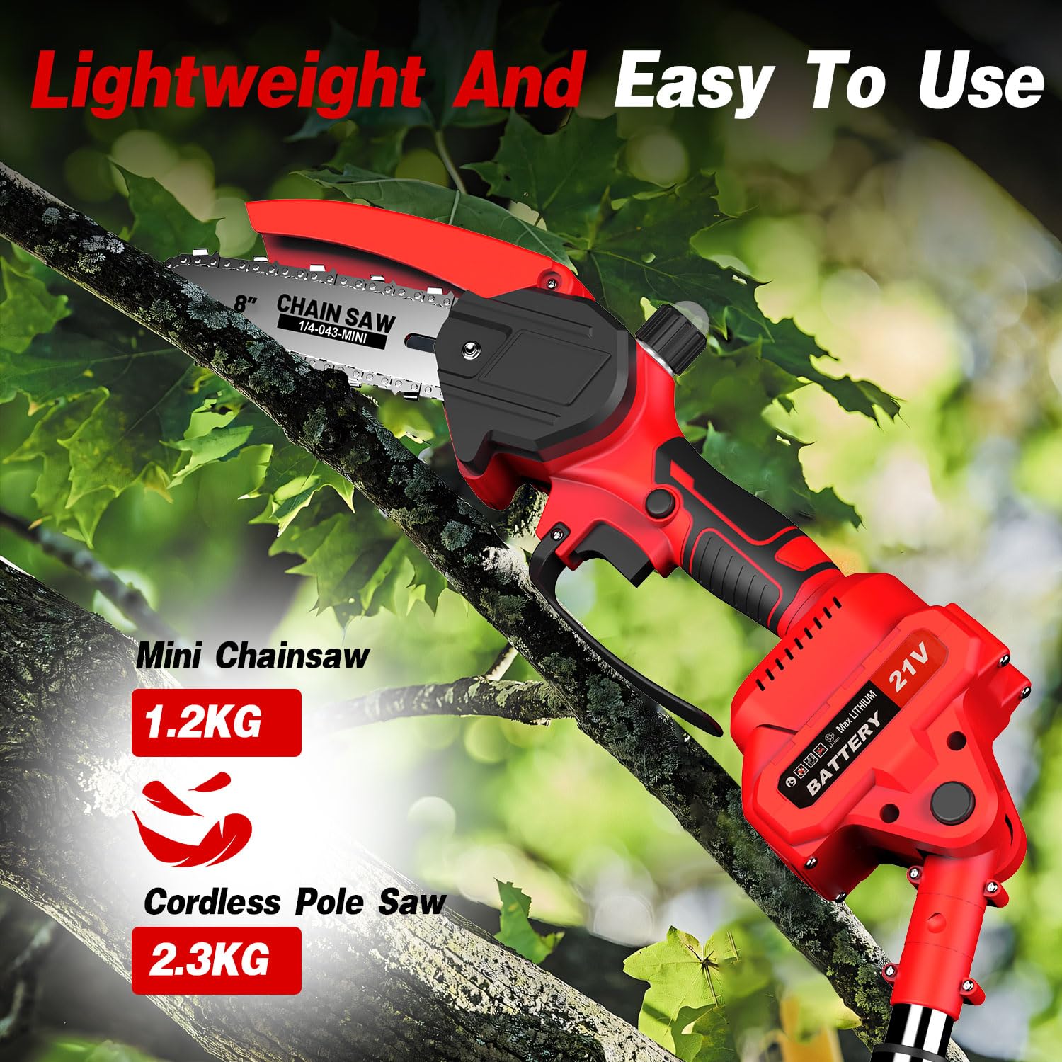 Forbice da Potatura a Batteria,2 in 1 Motosega Telescopico,Mini Motosega,8 Pollici Sega Elettrica Telescopica per Potatura,Con Guanti,Occhiali Protettivi,per Taglio Del Legno,Alberi e Giardini(rosso)