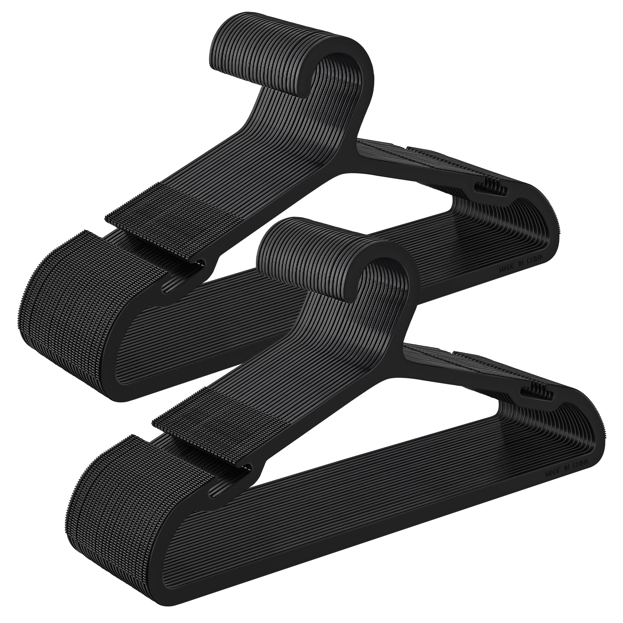 SONGMICS Clothes Hangers, Pack of 50, Plastic Hangers, with Wide Shoulder Notches, Space-Saving Coat Hangers, 16.4 Inches Wide, for Closet, Ink Black