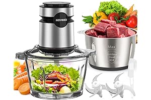 Powerful Food Processor: 500W Meat Grinder with 2 Bi-Level Blades and 5-Cup Bowls