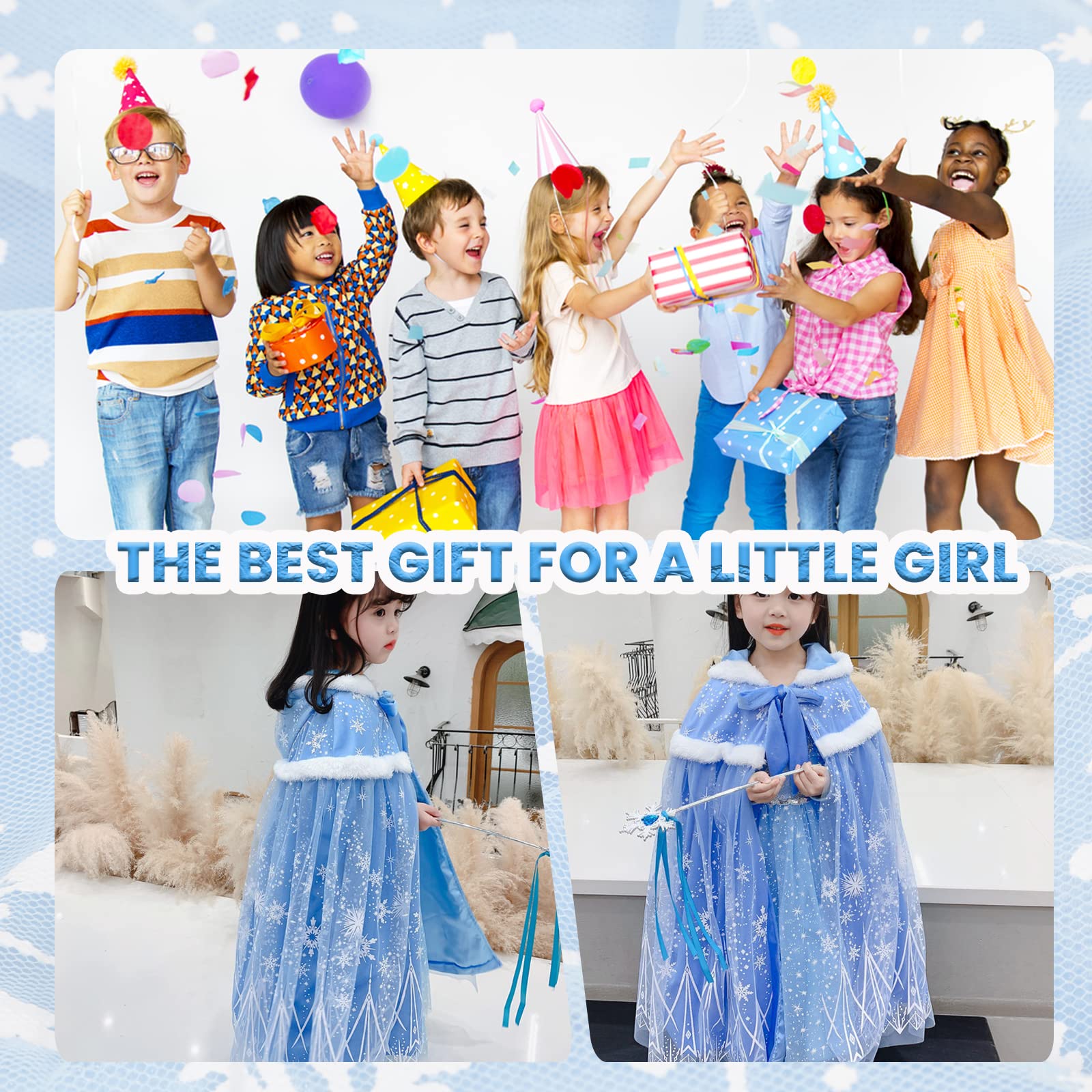 XEPST Mantello Principessa Bambina, Costume Principessa con Cappuccio Mantello Blu Della Principessa Accessorio Scialle Cape Ragazze da Costume Halloween Carnevale Cosplay Festa Compleanno Regalo
