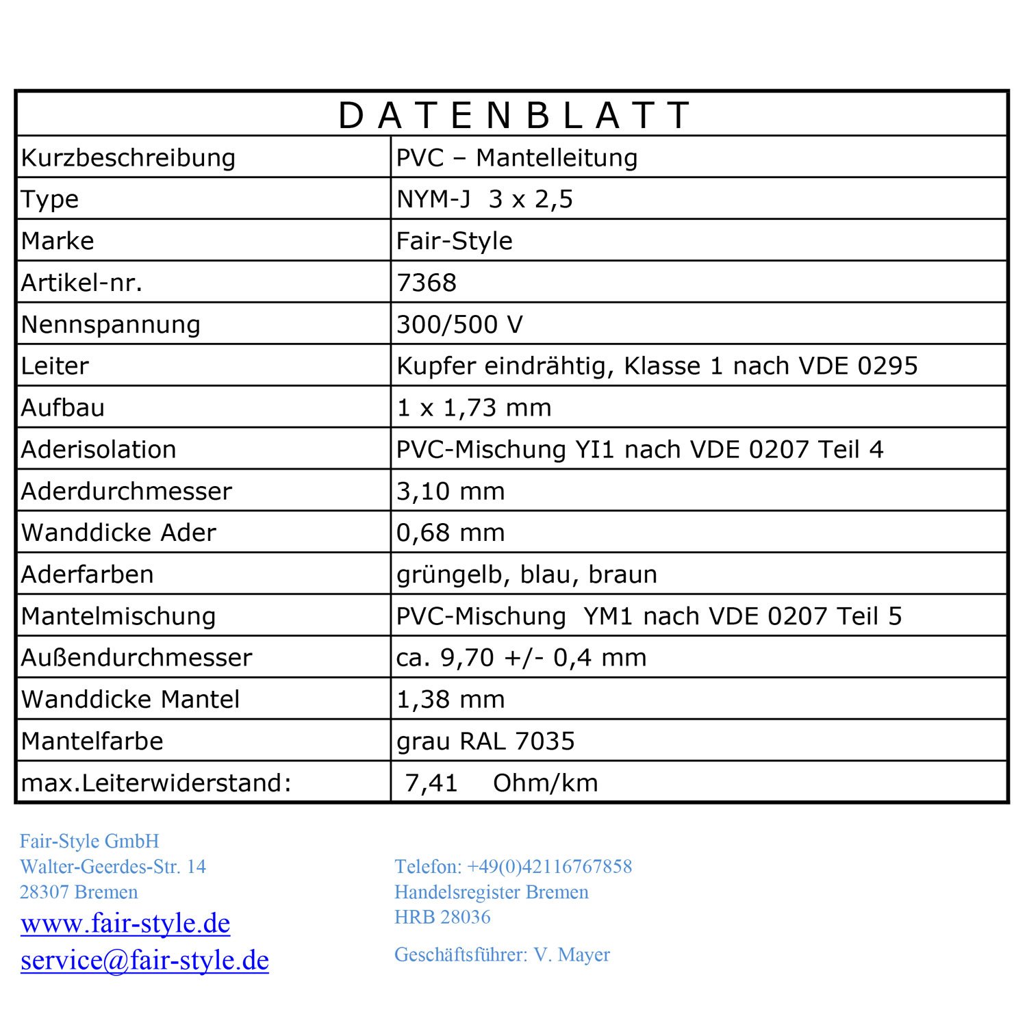 50m NYM-J 3x2,5 mm² Mantelleitung Feuchtraumkabel Elektrokabel Kupfer Made in Germany