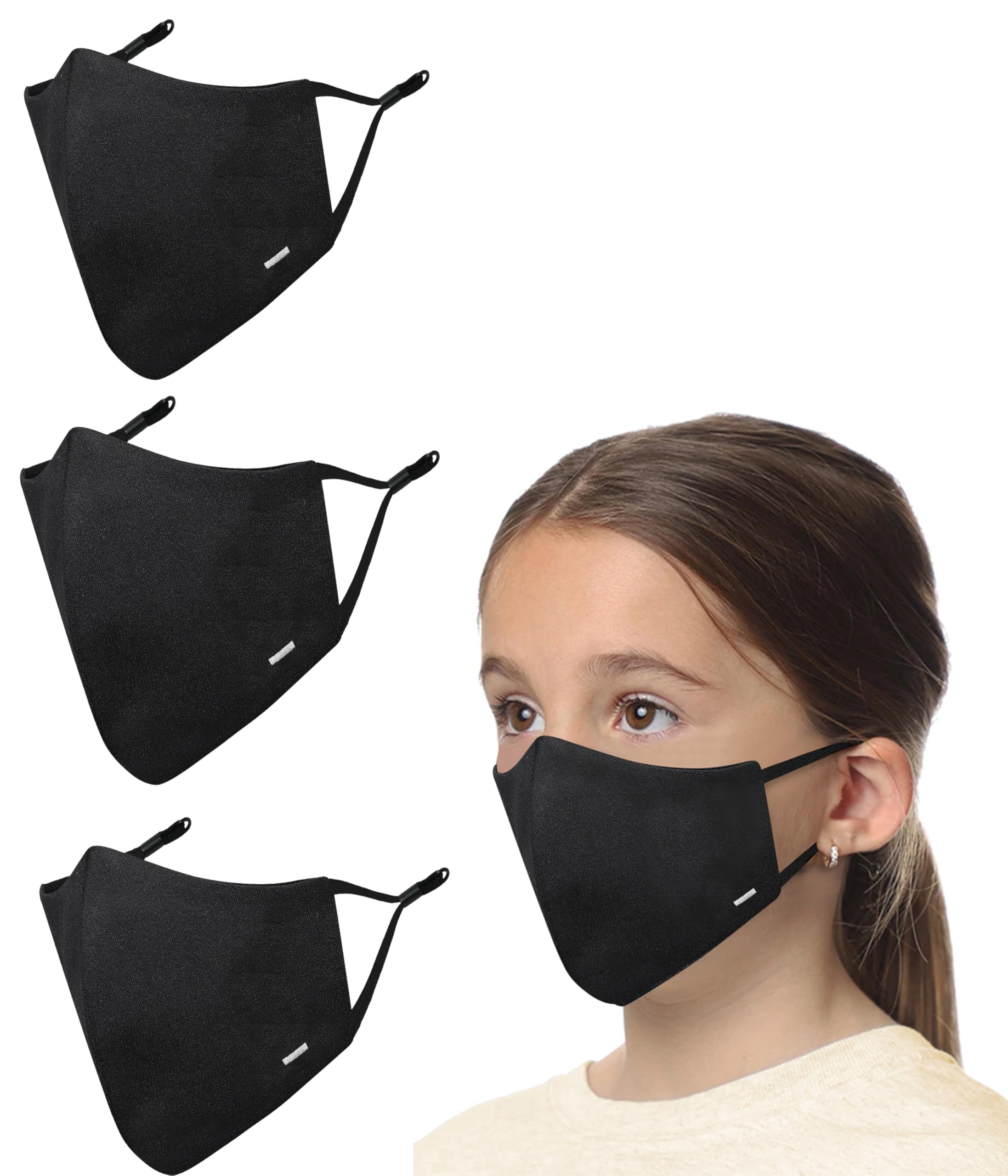 MASQ By Q-One School 4 Layer, Reusable, with Lanyard & Ear Adjusters, Embroidered Cotton Cloth Face Mask for Kids