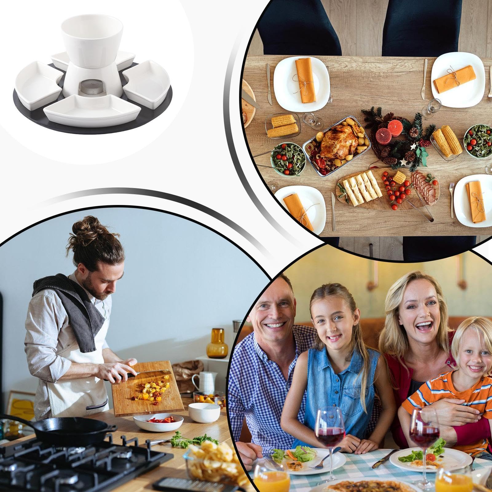 Set Fondue Au Chocolat En Céramique - 300 Ml, Avec 4 Coupelles Et Bâtonnets Bois - Idéal Dessert, Fromage, Beurre - 7