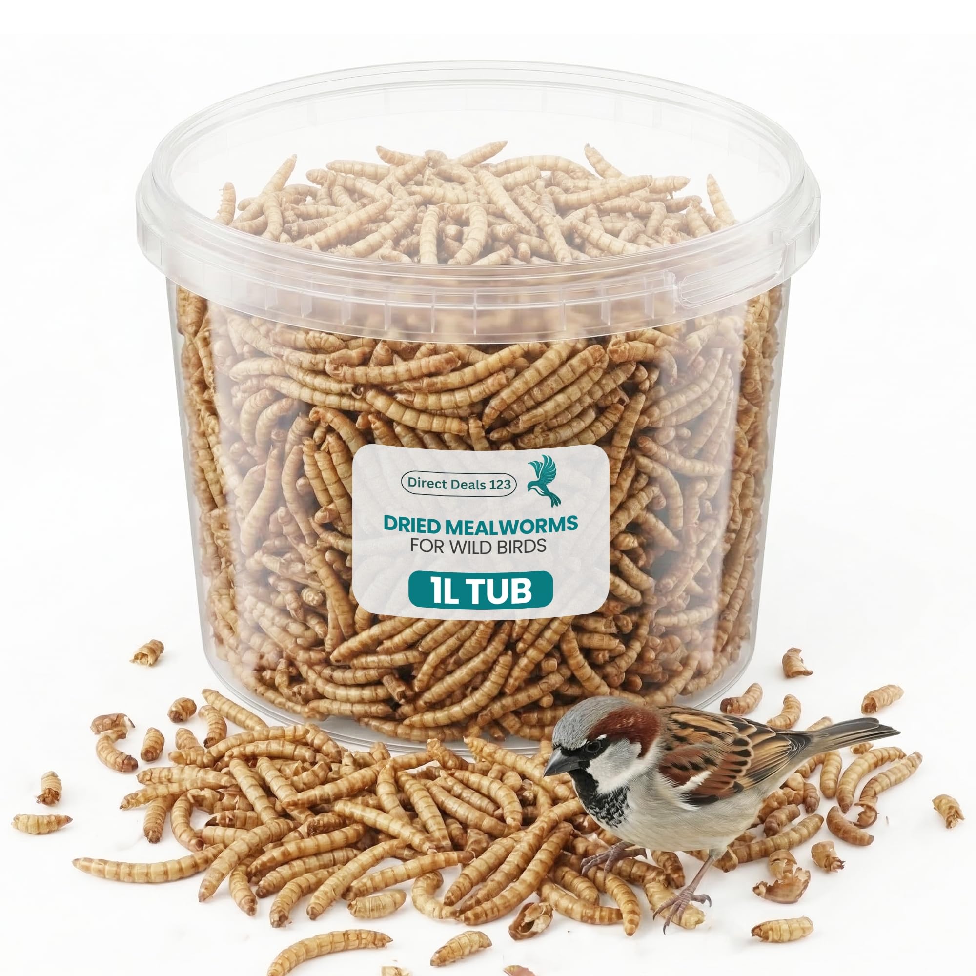 (1L Tub) Mealworms for Wild Bird Food- Premium High Protein Dried Mealworms for Garden Birds Treat, Natural Energy Boost for Hamsters, Robins Sparrows Clean Outdoor Feeding Nutritious Bird Feed