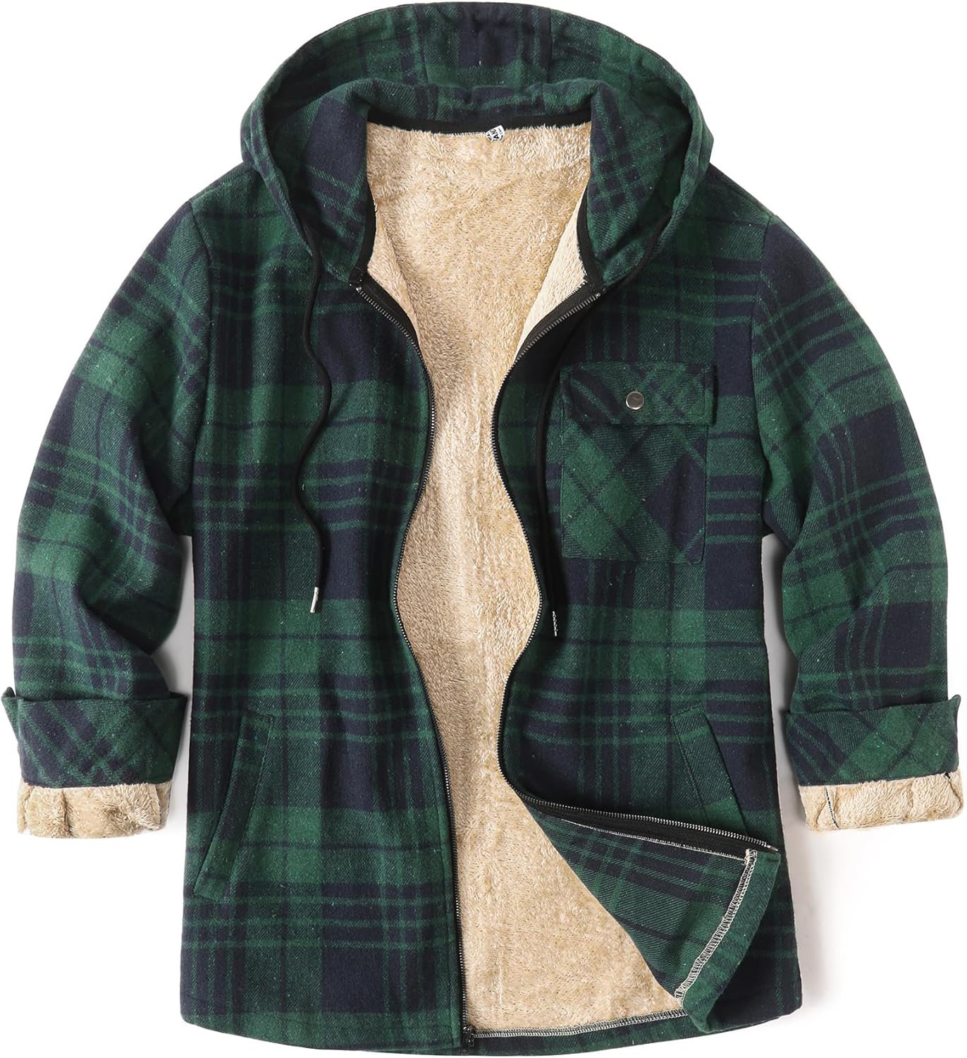 COOFANDY Men's Flannel Fleece Jacket Sherpa Lined Shirt Jacket Plaid Zip Up Hoodie Soft Warm Coat with Hood - Amazon product rated Grade A