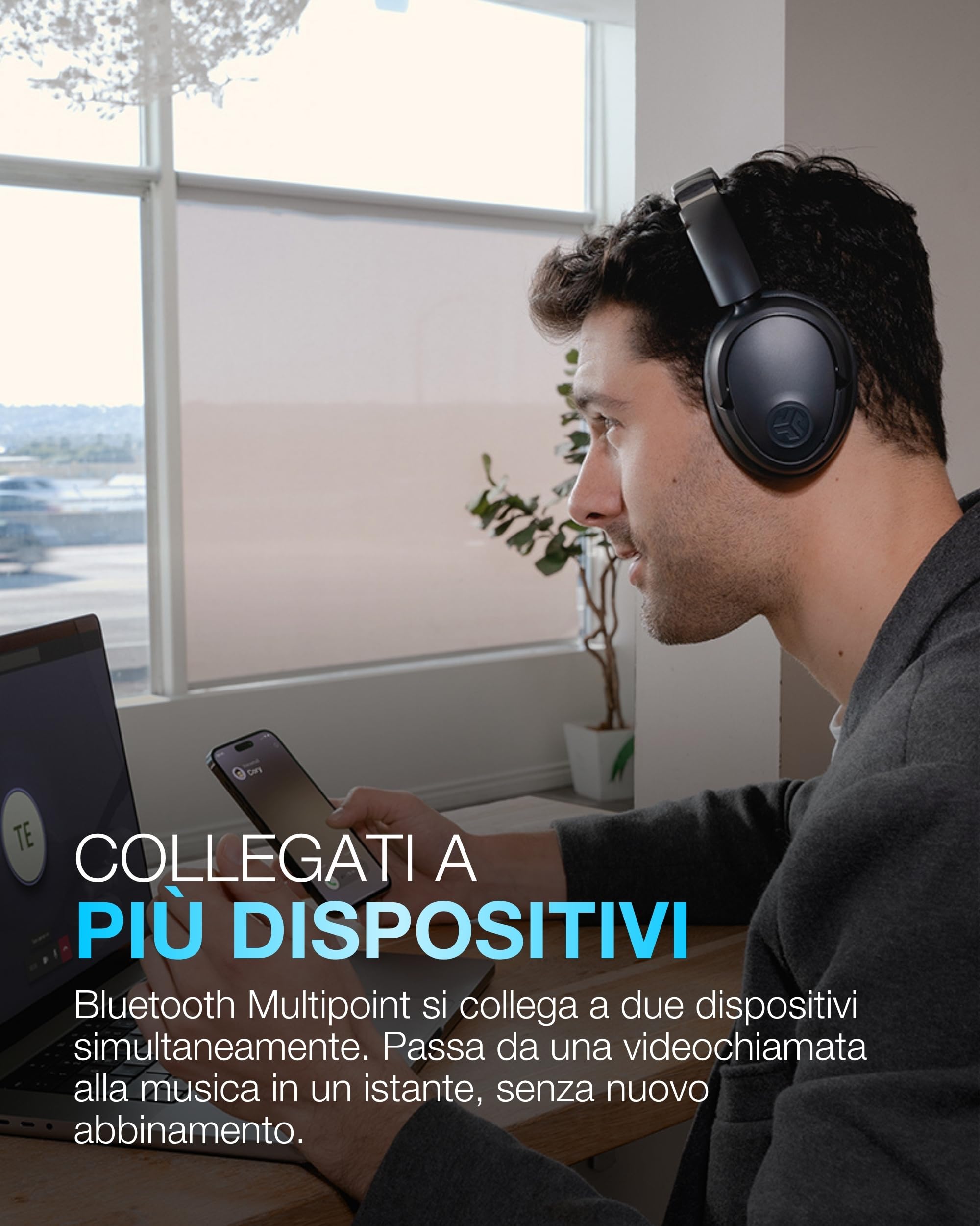 JLab JBuds LUX ANC Cuffie Attive Intelligenti Con Cancellazione Del Rumore - Cuffie Wireless Sopra L'Orecchio Con Microfono, Auricolari Bluetooth Pieghevoli, Grafite
