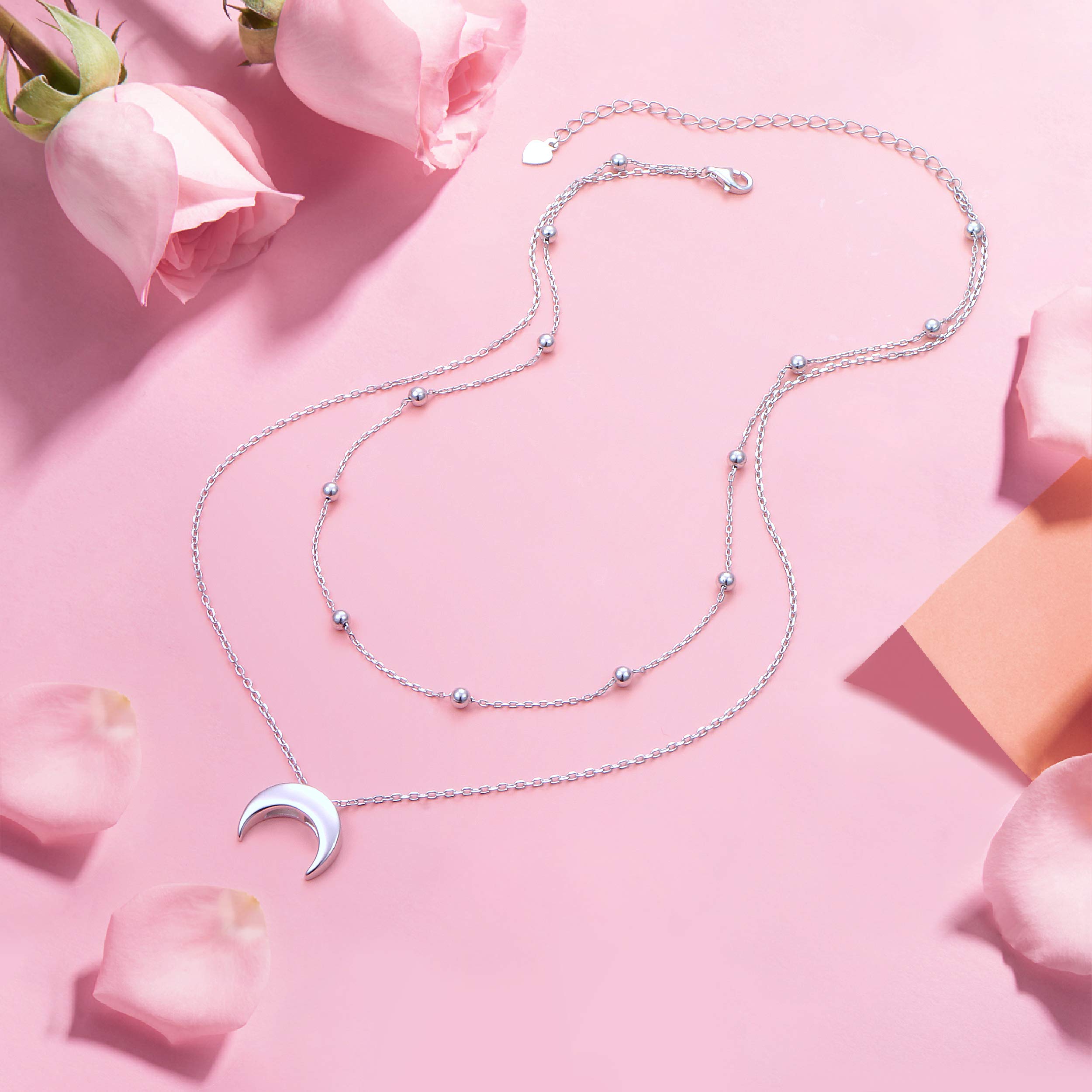 Flyow Halbmond Geschichtete Choker Halskette S925 Sterling Silber Mond Anhänger Schmuck Verstellbare Schlüsselbein Halskette für Damen Mädchen Geburtstagsgeschenke