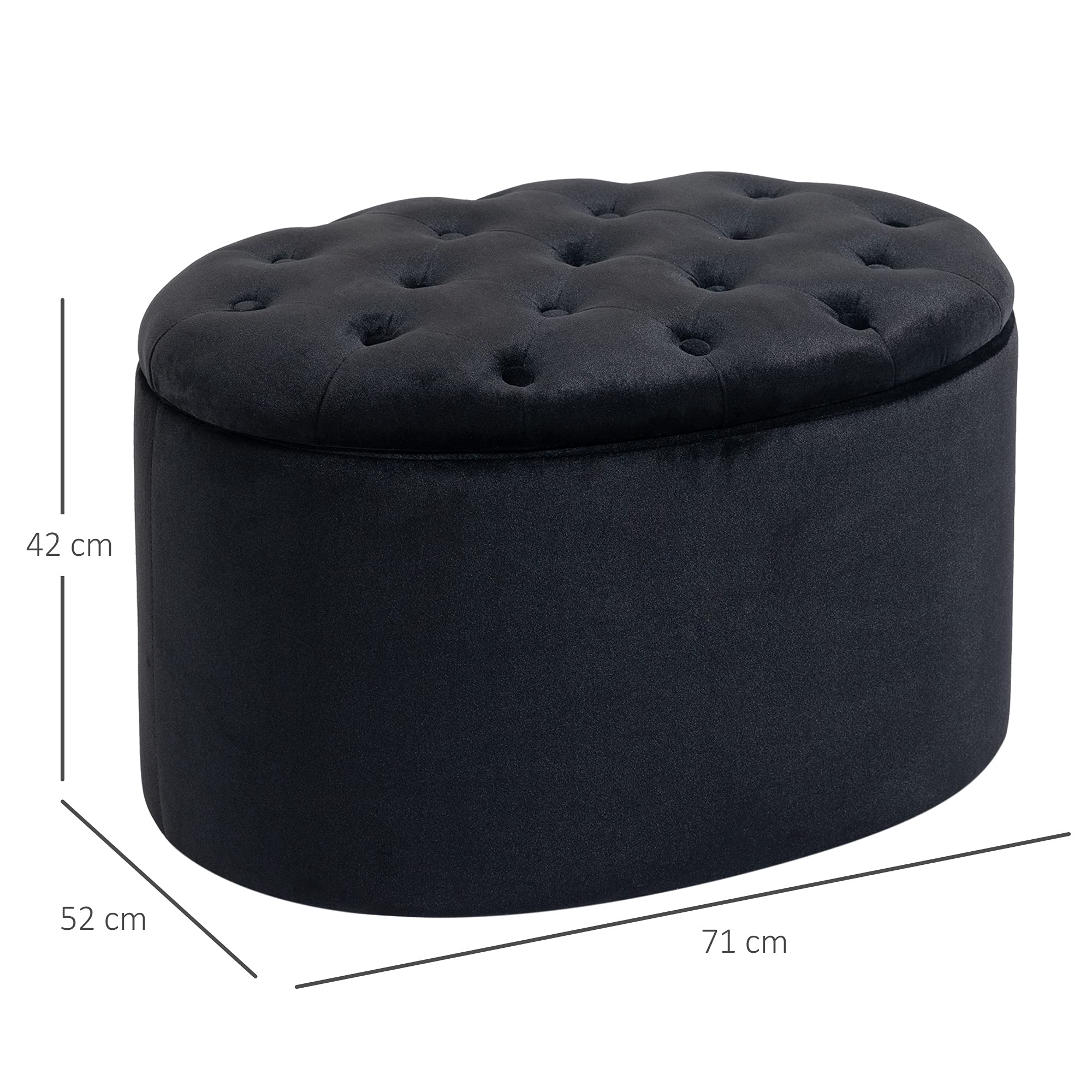 HOMCOM Sitzbank Polsterbank mit Stauraum Truhenbank Ovale Form Flur Schlafzimmer Wohnzimmer samtartiges Polyester Schwarz 71 x 52 x 42 cm