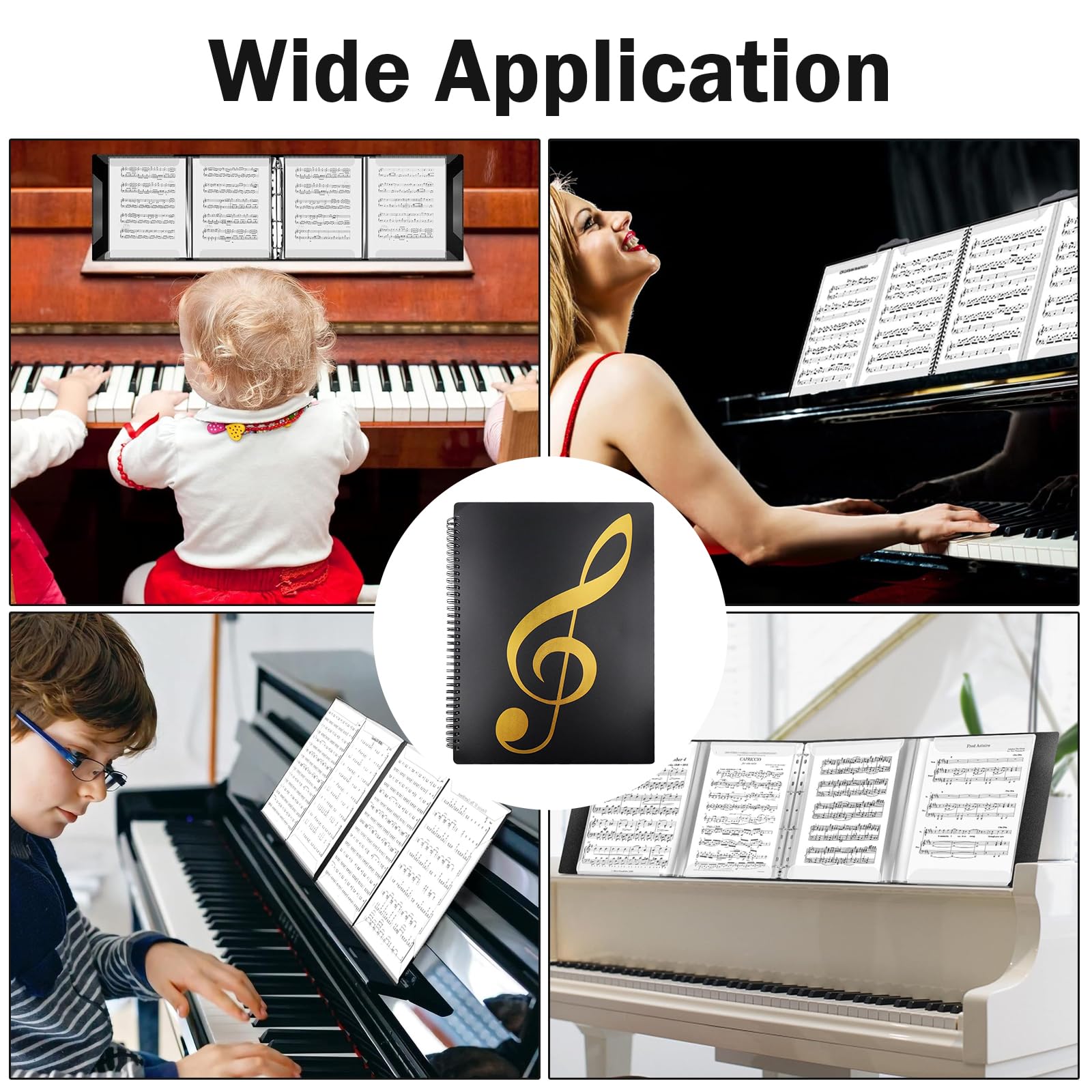 Clip Per Spartiti Musicali Alnicov - Set Di 4 In Plastica Nera, Misura L - Foto 6