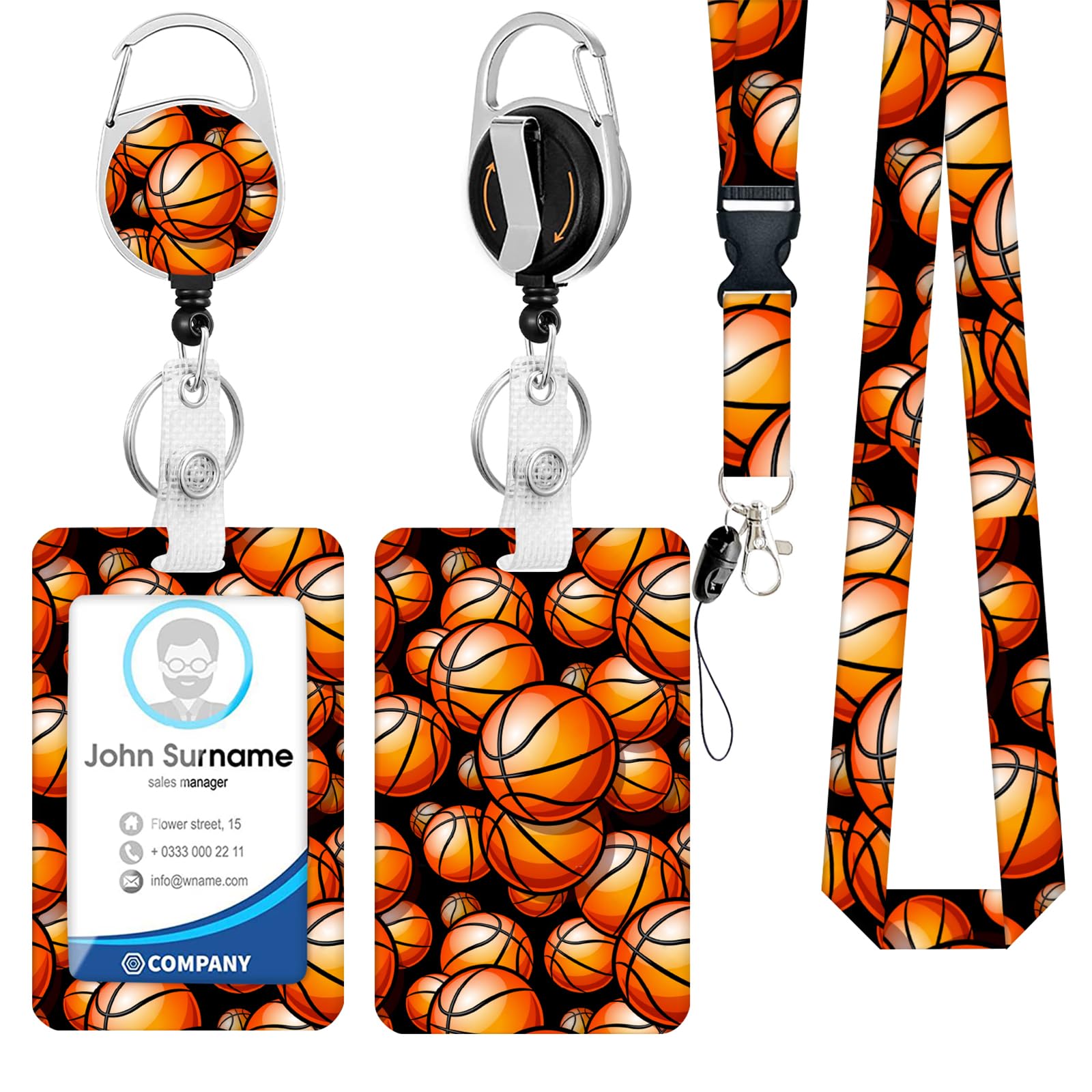 Basketball Lanyards for ID Badges, Funny Teacher ID Badge Holder with Breakaway Lanyard Retractable Badge Reel, ID Card Holder Keychain Name Badge