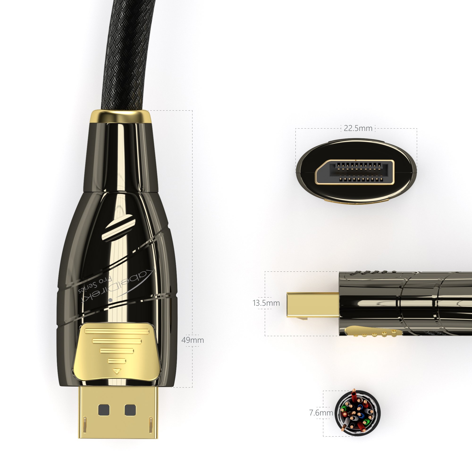 KabelDirekt Kabel DisplayPort – 2 m (4K 60 Hz, wersja 1.2, wtyczka z blokadą, nylonową osłoną) – seria PRO