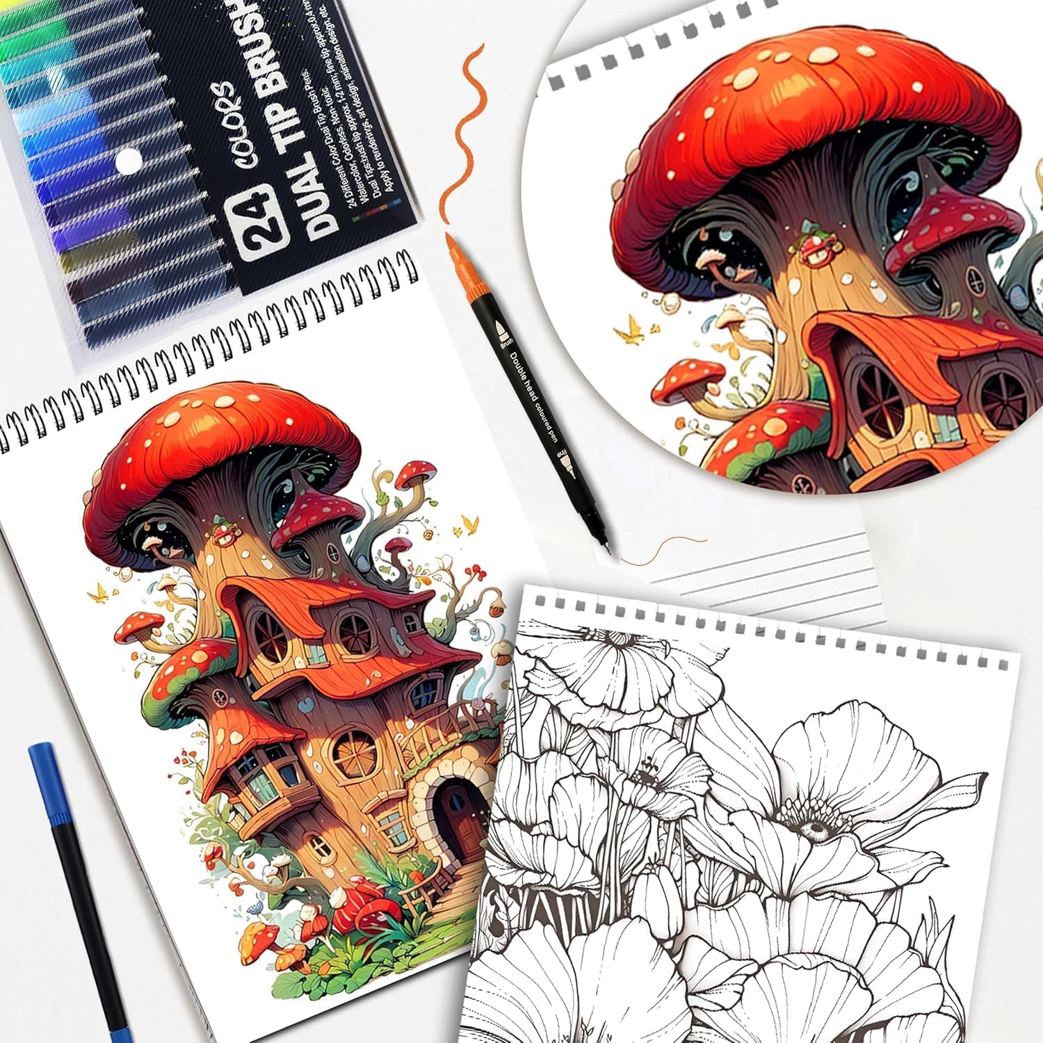 Adult Coloring Book for Adults Relaxation, Dream Garden & Magic House & Joyful Jars, 72 Pages, 24 Markers