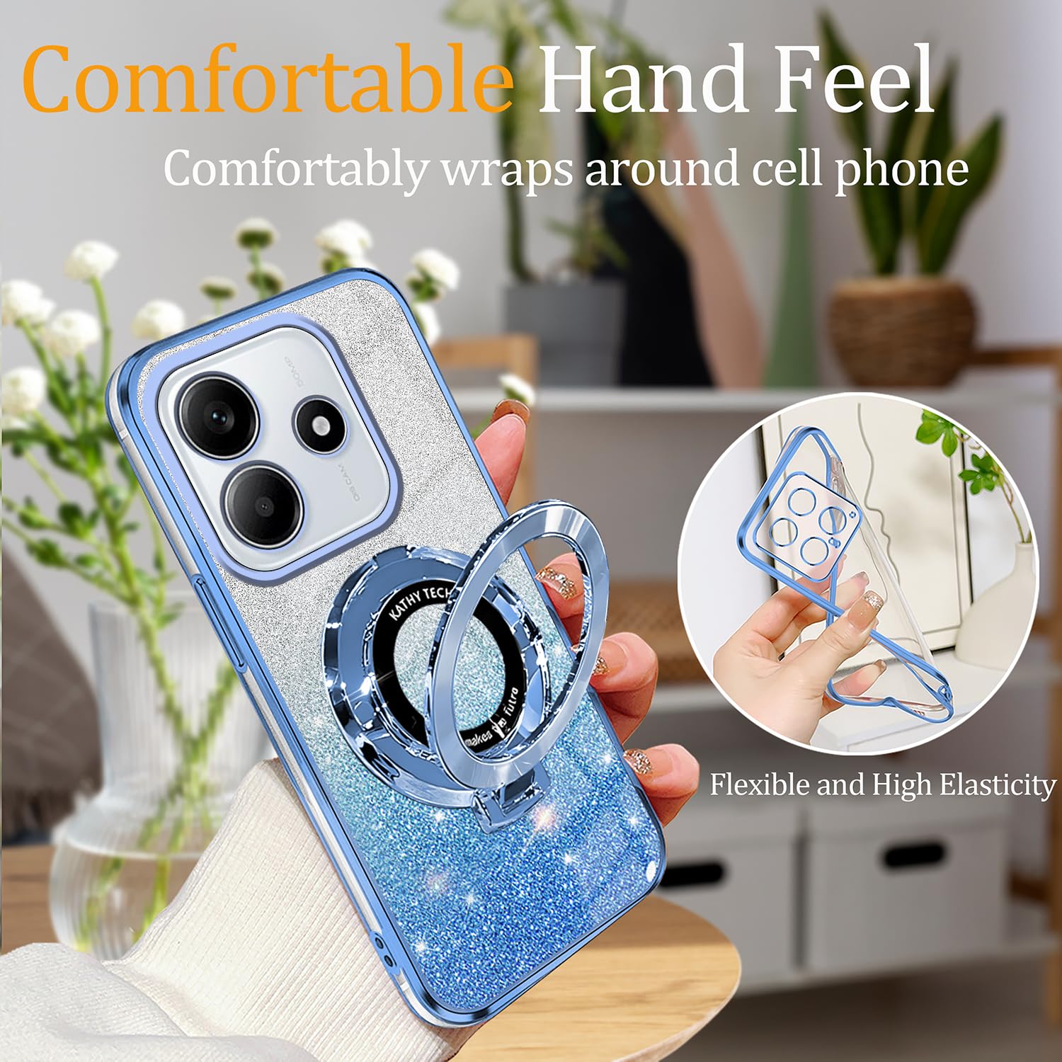 Cover Per Xiaomi Redmi Note 14 4G - Custodia In Silicone Con Anello Magnetico E Supporto Regolabile, Bianco - 5