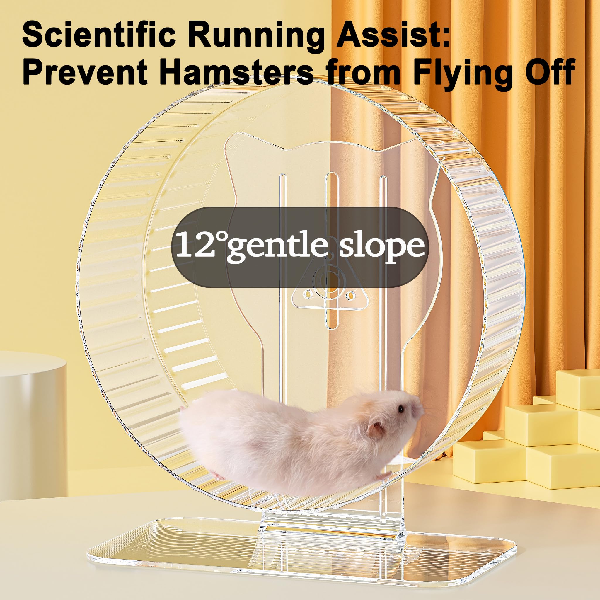 Roue silencieuse pour hamster 20,6 cm, roue de course silencieuse avec support réglable et rail antidérapant – Accessoire idéal pour cage de petits animaux pour hamsters gerbilles souris