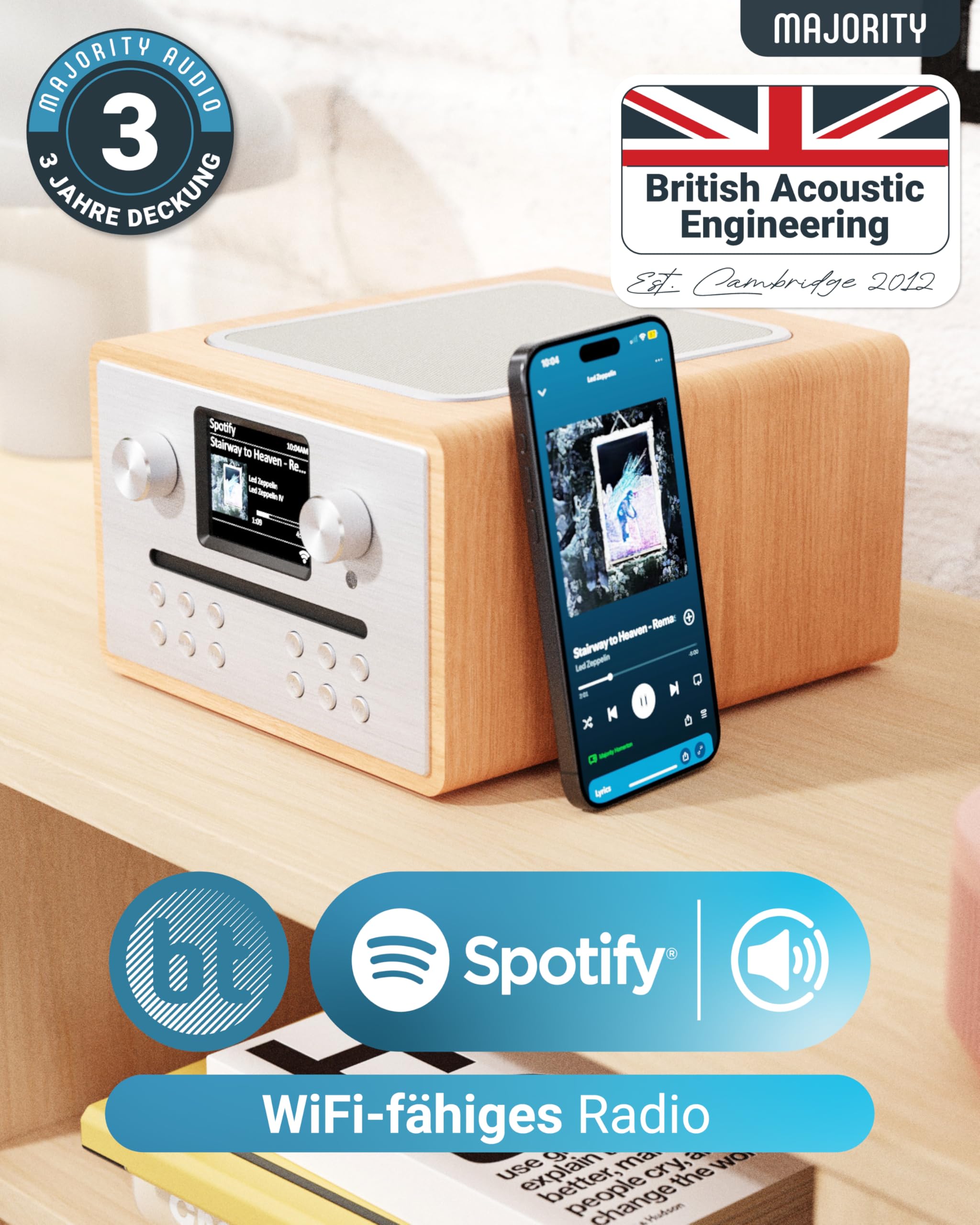 MAJORITY Homerton Internetradio mit CD Player DAB Plus Bluetooth FM Radio WLAN Spotify Connect Digitalradio Farbdisplay