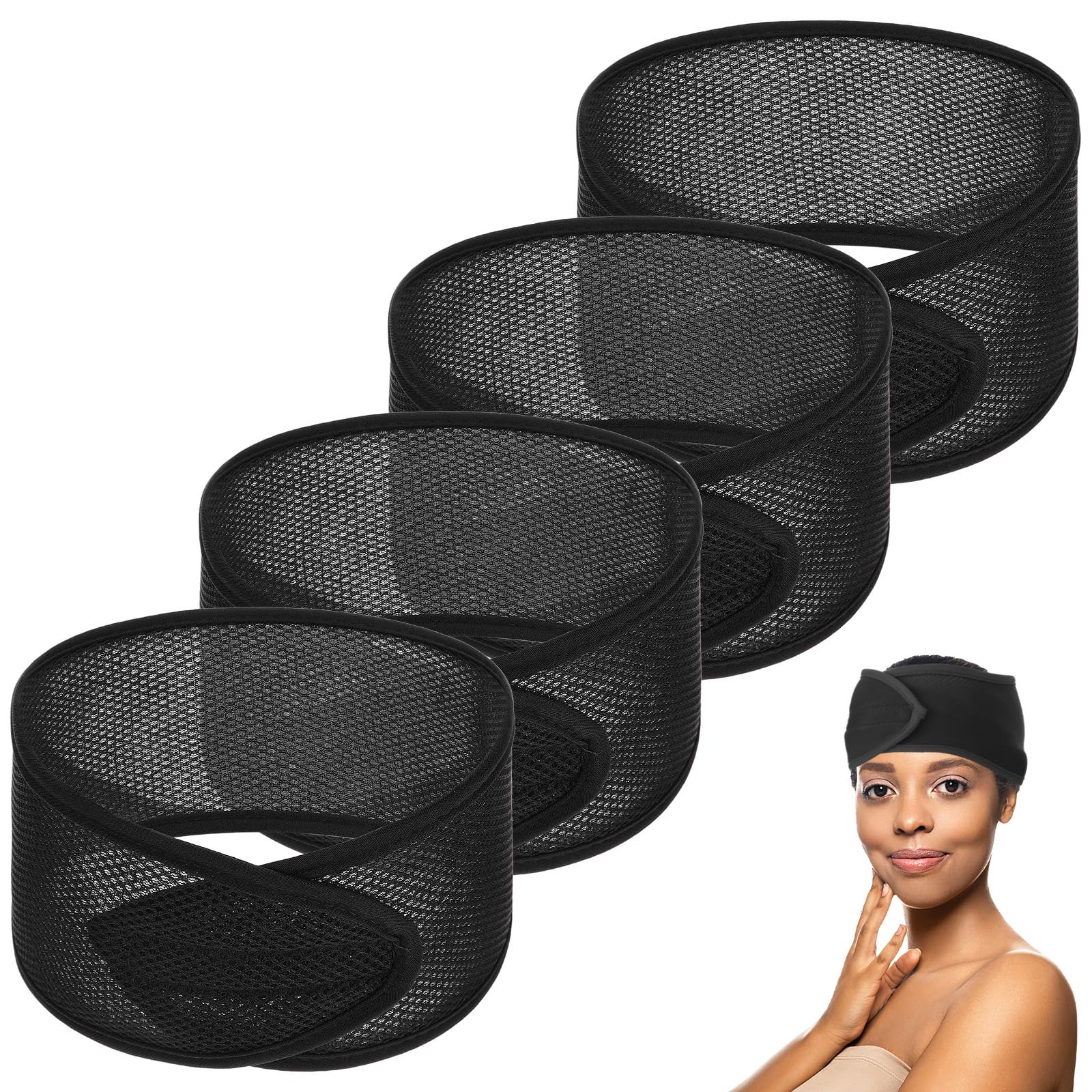 4Pcs Mesh Hair Wraps, Thicker Soft Head Wraps for Black Women, Adjustable Stretchable Wrap Cap for Women Long Short Hair, Non-slip Washable Mesh Hairs Wrap for Makeup Washing Sleeping Spa